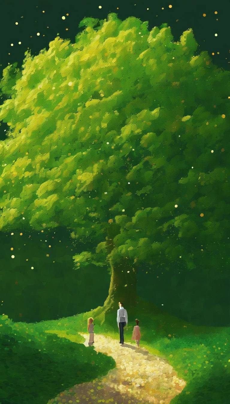 Golden Week resorts,green color,The tree,a person,Flat style illustration