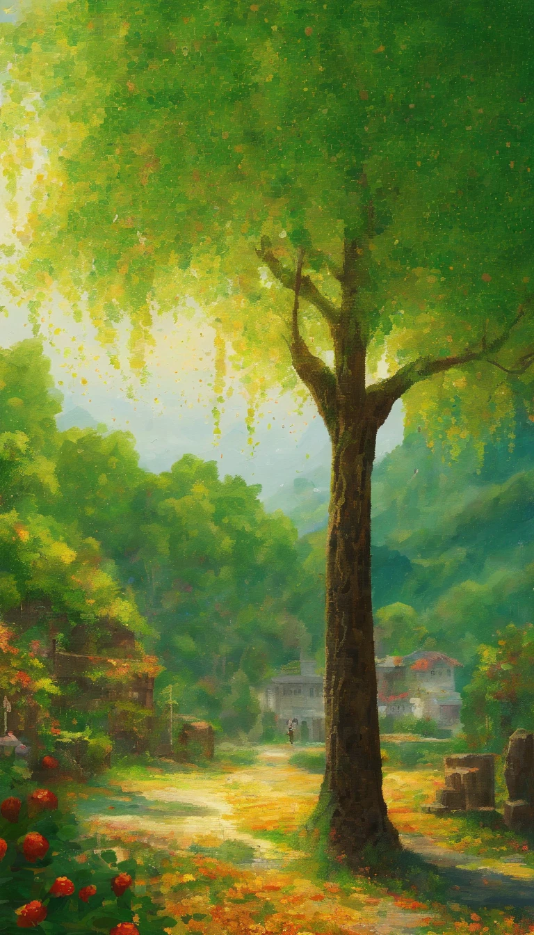 Golden Week Resort,green color,The tree,One guy,Flat style illustration