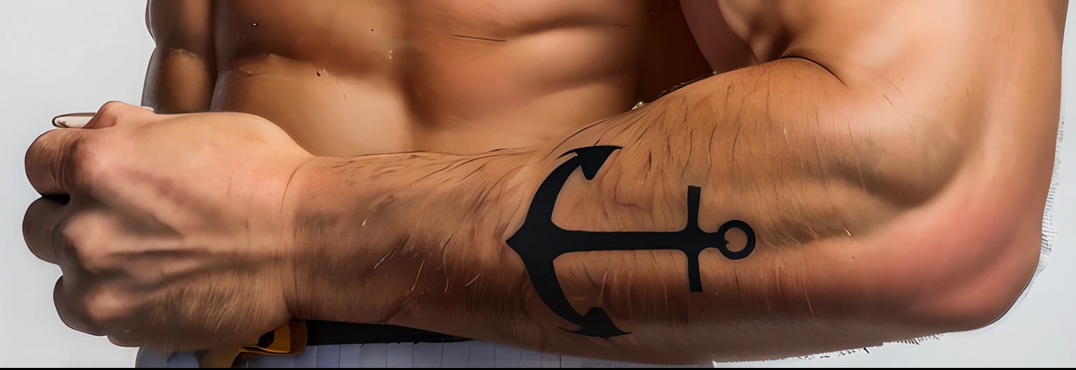 8k photo of a tattoo of an anchor on a forearm, anchor symbol, black anchor, simple black anchor tattoo