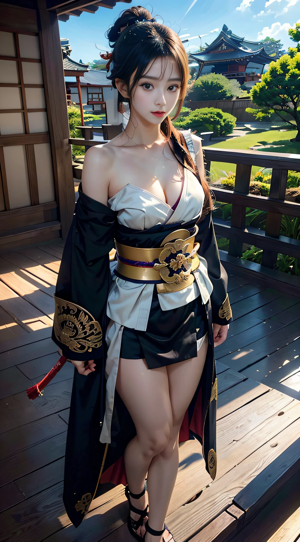 (((32ｋ,high detal,high-detail、​masterpiece,Attention to detail,full body Esbian,独奏,１teens girl))),Raw photo & realistic atmosphere,beautiful dark blue eyes,Detailed mouth,Detailed eyebrows,Shine in every detail,Eyes drawn in detail、Very beautiful eyes with azure eyes,Detailed lips、Infinite reality, ,Brave samurai of the Sengoku period, Smooth body１7 year old beautiful girl,Samurai of the Sengoku period of Japan,the whole body is wet,Red water dripping,with a flushed face,Tremendously beautiful１7-year-old Sengoku samurai beauty girl,（youthfulness,Sharp eyes,Serious beautiful look,Armor samurai of the Sengoku period,Sengoku armor,Armor of the Warring States Period,Black shiny hair,Chonmage,showing your whole body,Detailed crisp armor,Beautiful luxurious Sengoku armor,Armoured pockets,torso,small hand,Sandals,Shoulder to shoulder,Sengoku Warlord,Sengoku Daimyo,A beautiful girl who was strongly influenced by Ranmaru Mori,The image of the whole body shining,Girl Like a Goddess on the Battlefield,Light makeup：1.8）