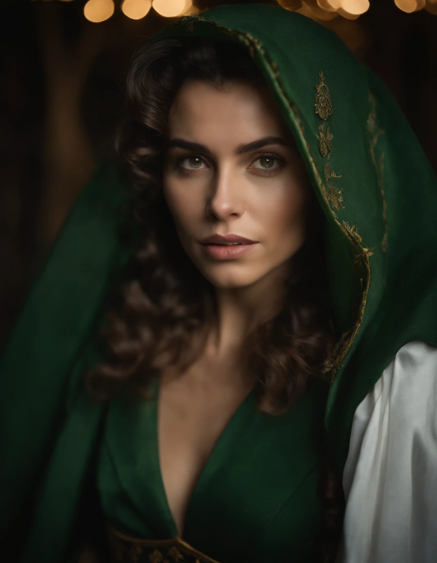 Woman with a gold tiara on her head and a navy green winter cloak with golden details, RPG personagem, Era medieval,Mulher elfa. Duende de cabelos ruivos, olhos azuis,Elfo da Floresta, Armadura Verde de Musgo,soft-lighting,Standing in the middle of the forest,floresta densa, fantastical setting,luz do dia,sunlight,Aprimoramentos de cores quentes,Paleta verde azul e amarelo, Arte estilo Guweiz, Artgerm extremamente detalhado, fundo detalhado do castelo, hiper detalhado, Directed by: Lee Jeffries, ultra-detalhado, (pele altamente detalhada: 1.2), 8k UHD, DSLR, soft-lighting, alta qualidade,Modelo IG | Artgerm,Ross, Non-Guweiz style artwork, foto sincera POV, Por Lee Jeffries, Nikon D850 |, filme fotografia de estoque ,4 Kodak Portra 400, F1 camera lens,cores ricas, Hiper realista, Textura realista, lighting dramatic, cinestill 800