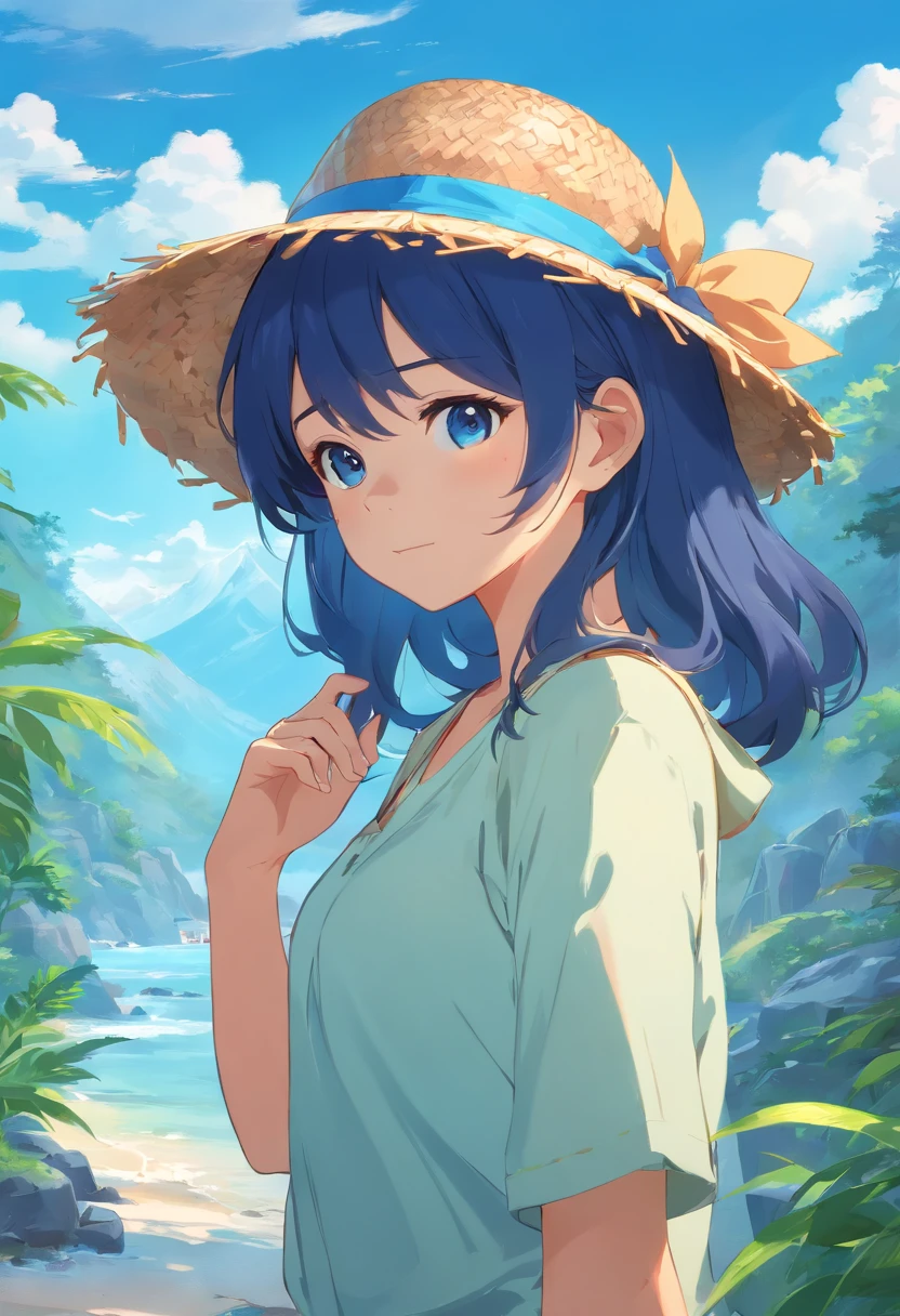 Blue bear with anime style straw hat