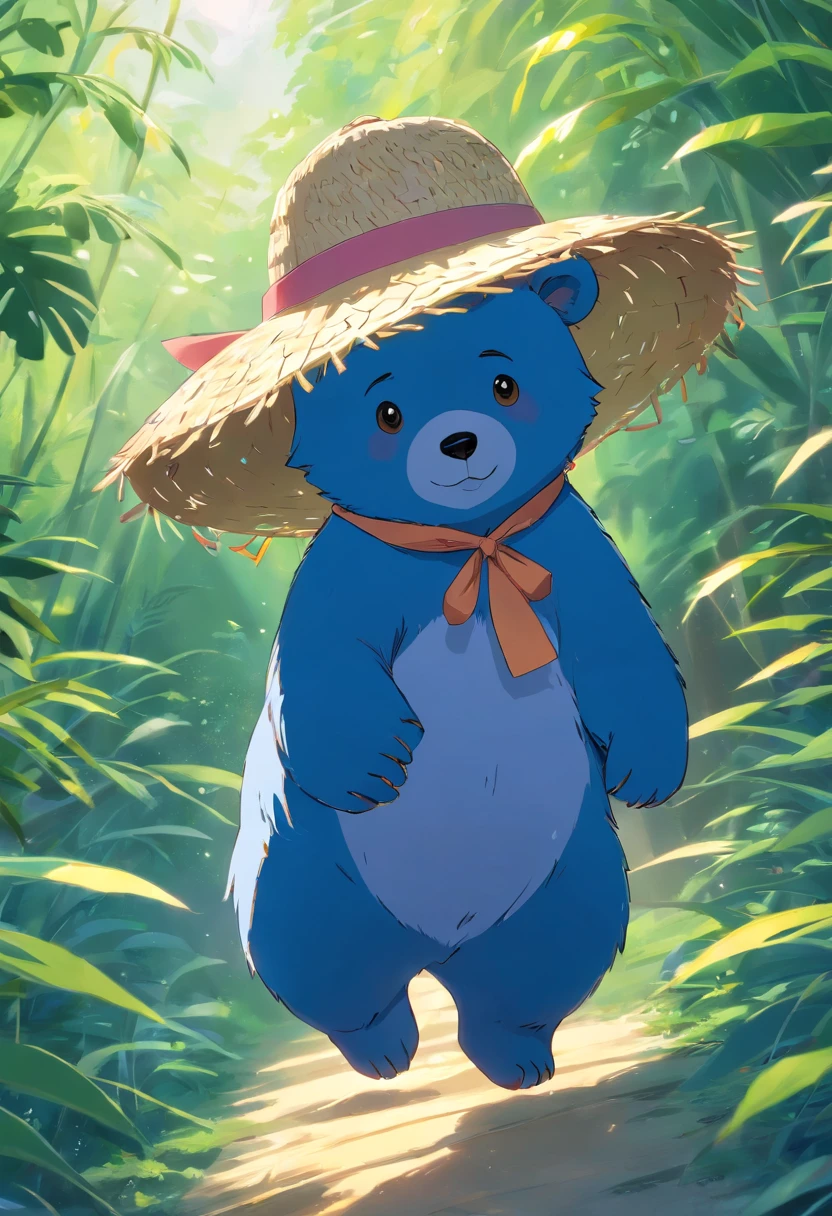 Blue bear with anime style straw hat