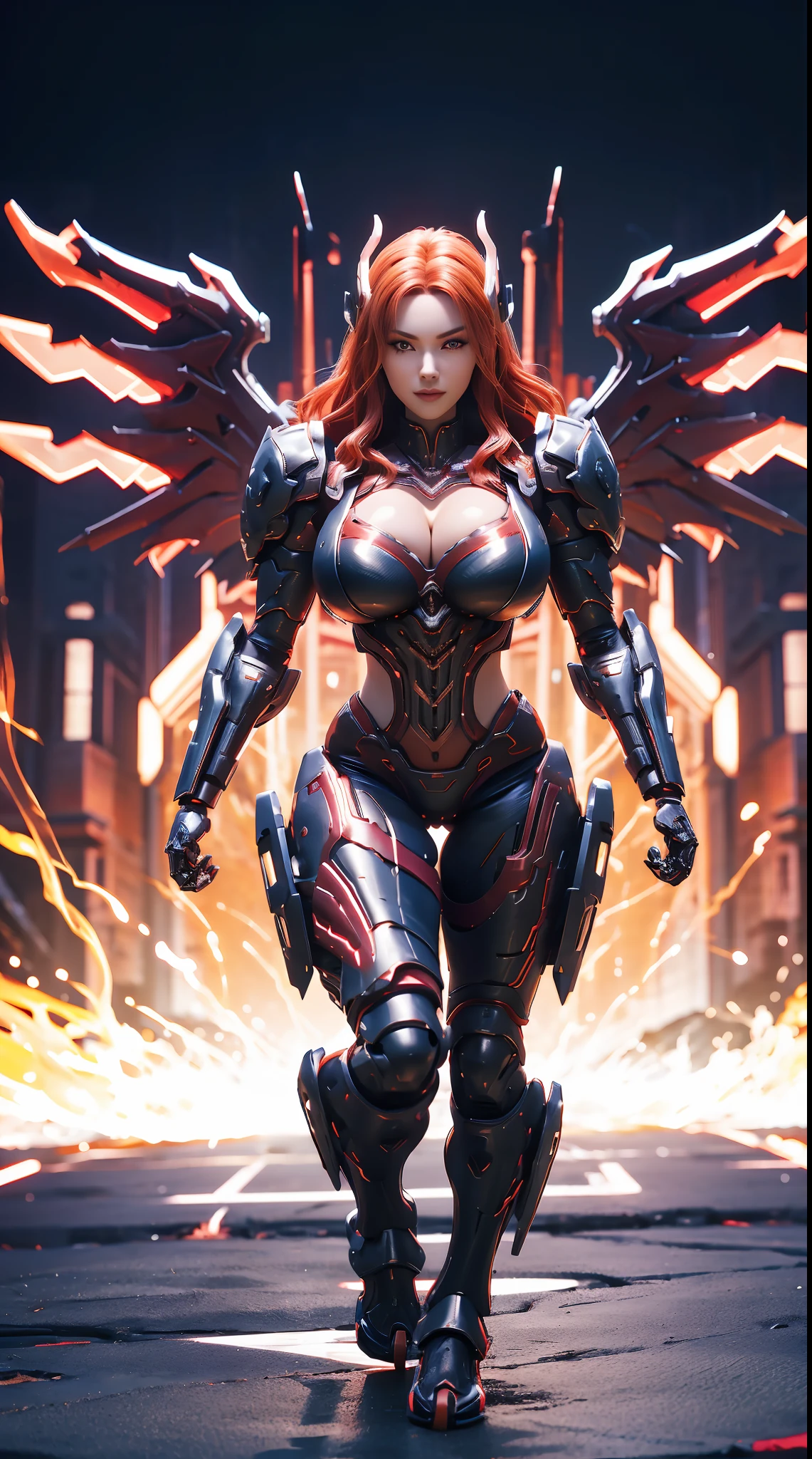 (DRAGON HEAD), HUGE FAKE BOOBS, (BEAUTIFUL FACE), (RED:1.2, BLACK:0.8, MECHA ARMORED GEAR), (((A PAIR OF HUGE MECHANICAL WINGS SPREAD OUT))), FUTURISTIC DRAGON MECHA SUIT, (CLEAVAGE), (SKINTIGHT YOGA PANTS), (PERFECT BODY:1.2), (FULL BODY VIEW), FRONT, (STANDING:1), SEXY MUSCULAR BODY, MUSCLE ABS, UHD, 8K, 1080P.