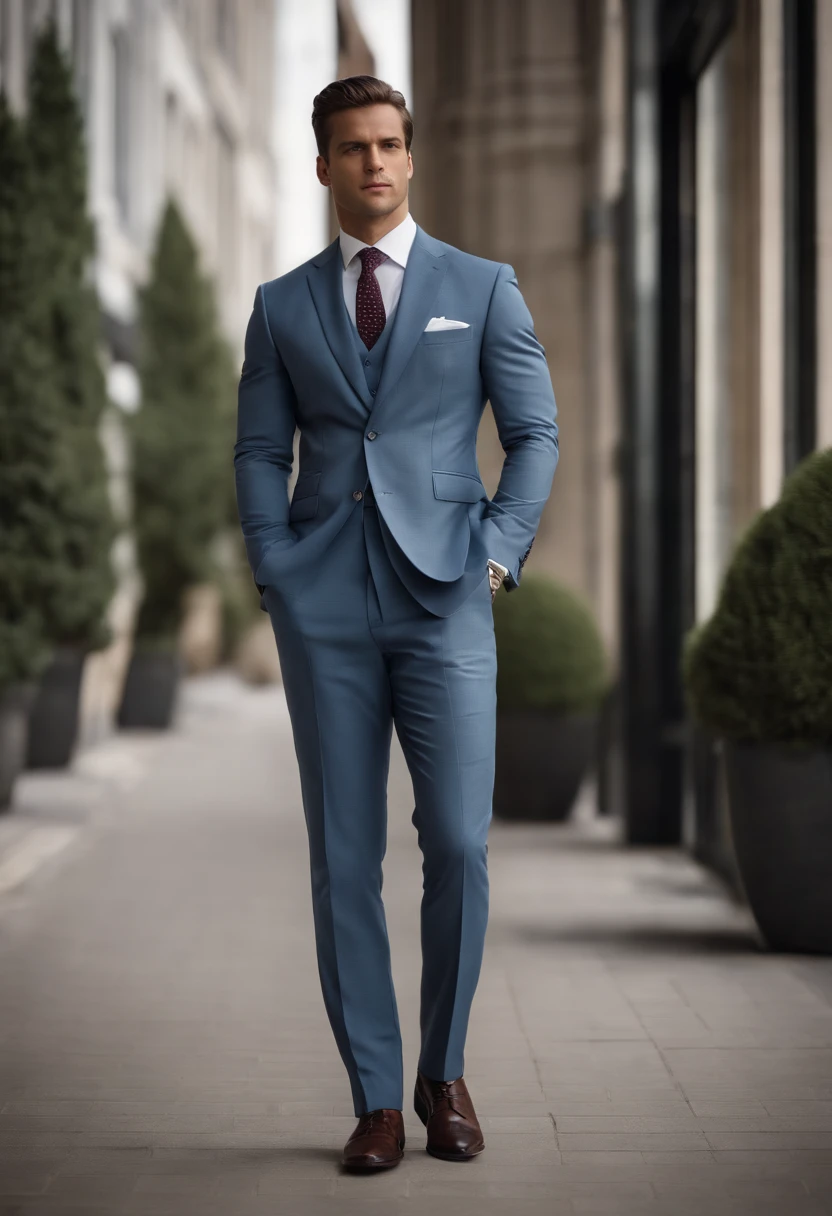Alphad man in suit ,24 years of age, wearing a suit and a tie, wearing a suit and a tie, subject detail: wear suit, Wearing a suit and tie, dressed in a suit, dressed in a suit, wear suit, wearing robes and neckties, Suit and tie, wear suit, wearing a strict business suit, wearing blue suits, standing straight posing to the camera, influencer