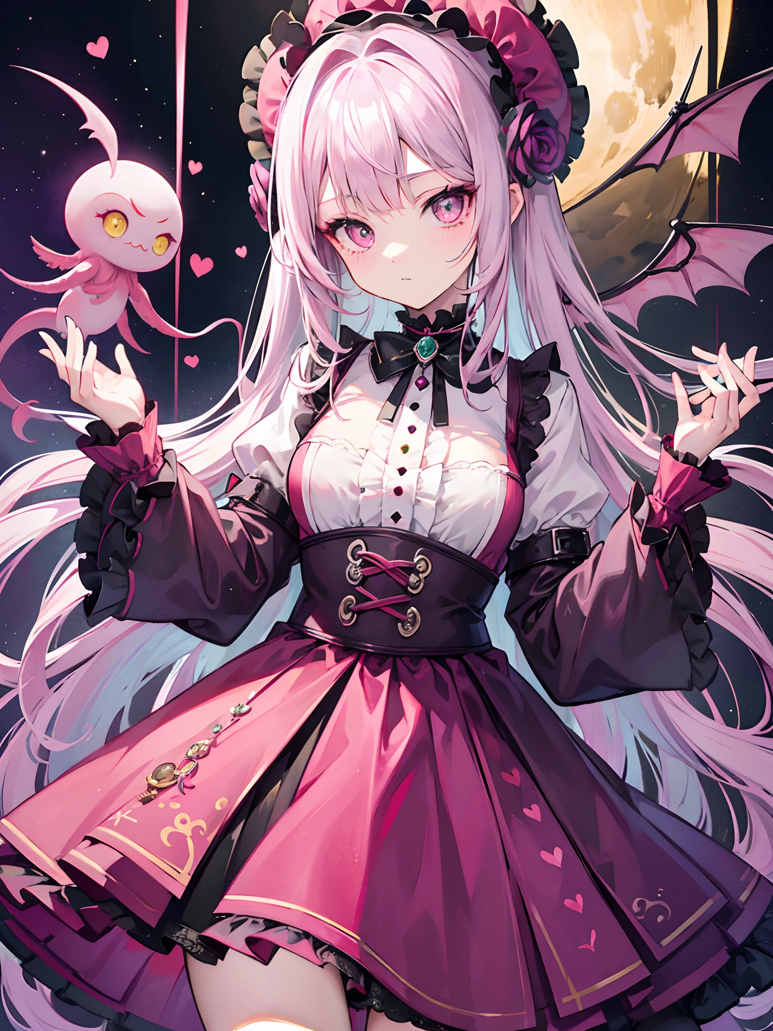 Lovely gray-pink hair，Red-green pupils，Yellow-purple clothes，Cthulhu style is deformed, weird but very beautiful ta clothes，It's a very cute sweet girl