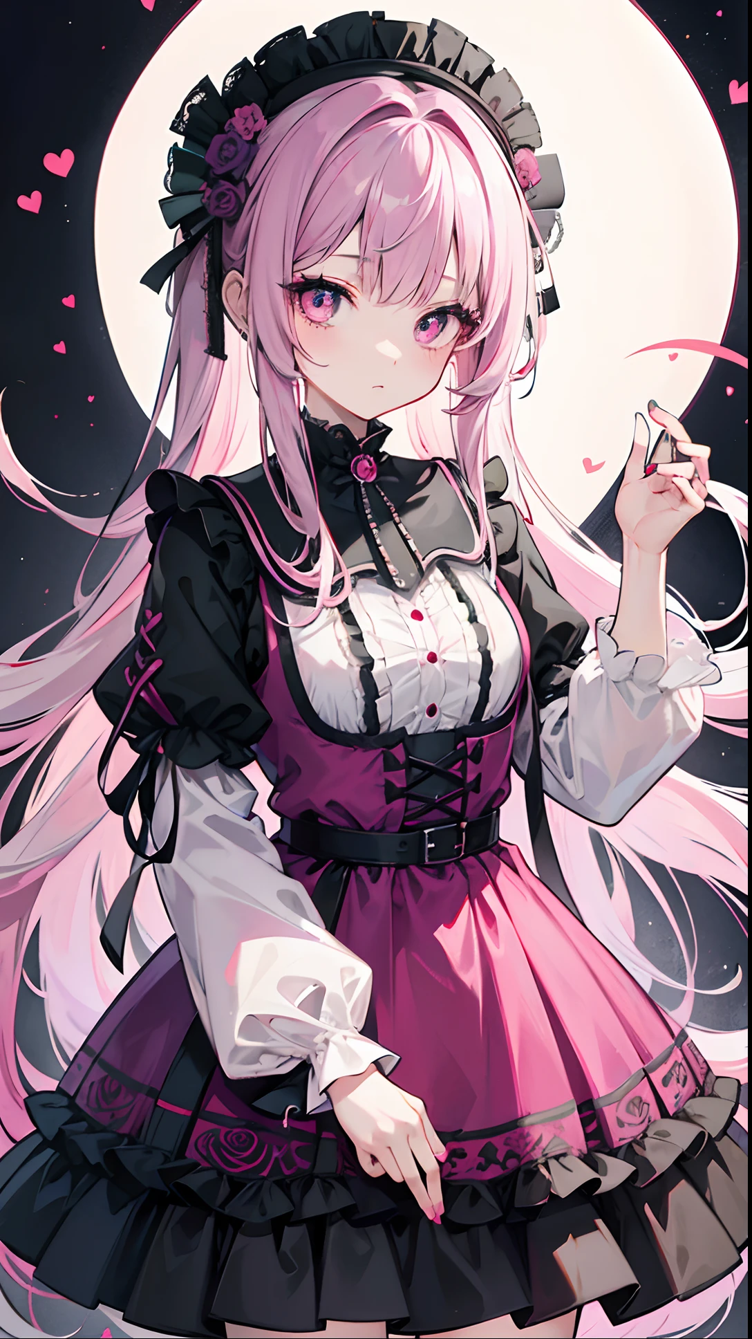 Cute gray-pink hair,Red-green pupils,Yellow-purple clothes,Cthulhu style deformation, Strange but very beautiful Lolita dress,This is a very cute sweet girl