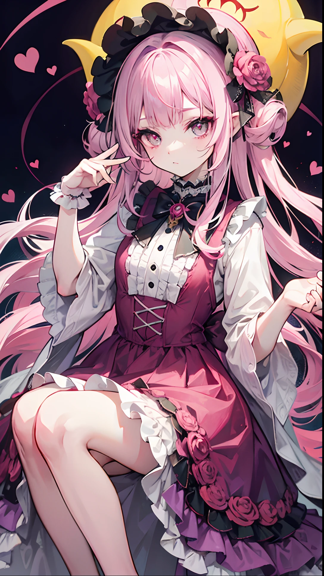 Highest quality、Elevator Girl、Shiny pink silk jacket、White blouse with ribbon、Micro Mini Skirt、A small round hat with a ribbon、Skinny、White gloves、White over-the-knee socks、Flushed Cheeks、Embarrassed look、Big Breasts、Pull the skirt down with your hands