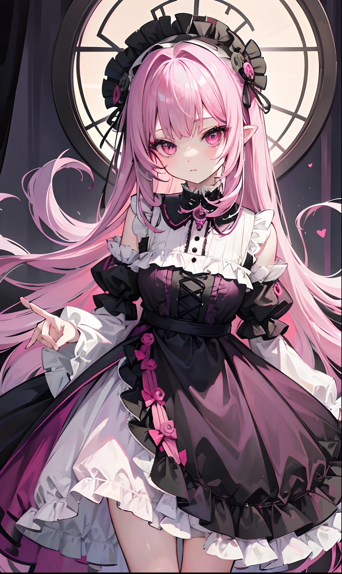 Cute gray-pink hair，Red-green pupils，Yellow-purple clothes，Cthulhu deformation, Strange but very beautiful Lolita dress，This is a very cute sweet girl