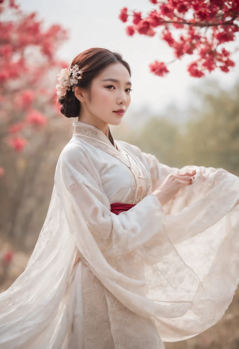 zhongfenghua, 1girll, Tik, Hanfu, Antique_China_architecture, flower field, Floral, (White smoke:1.3) (photorealistic portrait:1.4), zentangle, mandalas, entangle, offcial art, Unity 8k壁纸, Hyper-detailing, Beautiful and beautiful, Masterpiece,best qualtiy, (dynamic angle:1.4), glistning skin, (Colorful sparks float:1) The most beautiful forms of chaos, elegant, Fauvistdesign, vivd colour, Exotic romance, Depth of field._Dance, Red flowers