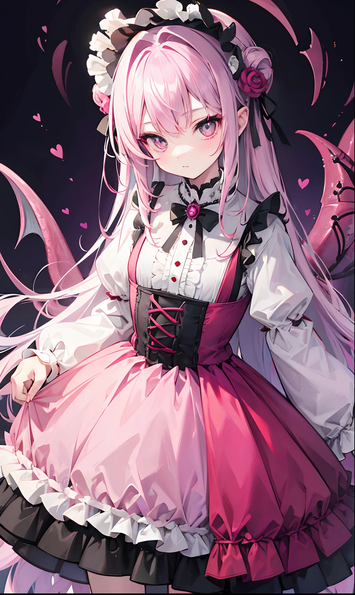 Cute gray-pink hair,Red-green pupils,Yellow-purple clothes,Cthulhu deformation, Strange but very beautiful ta dress,This is a very cute sweet girl