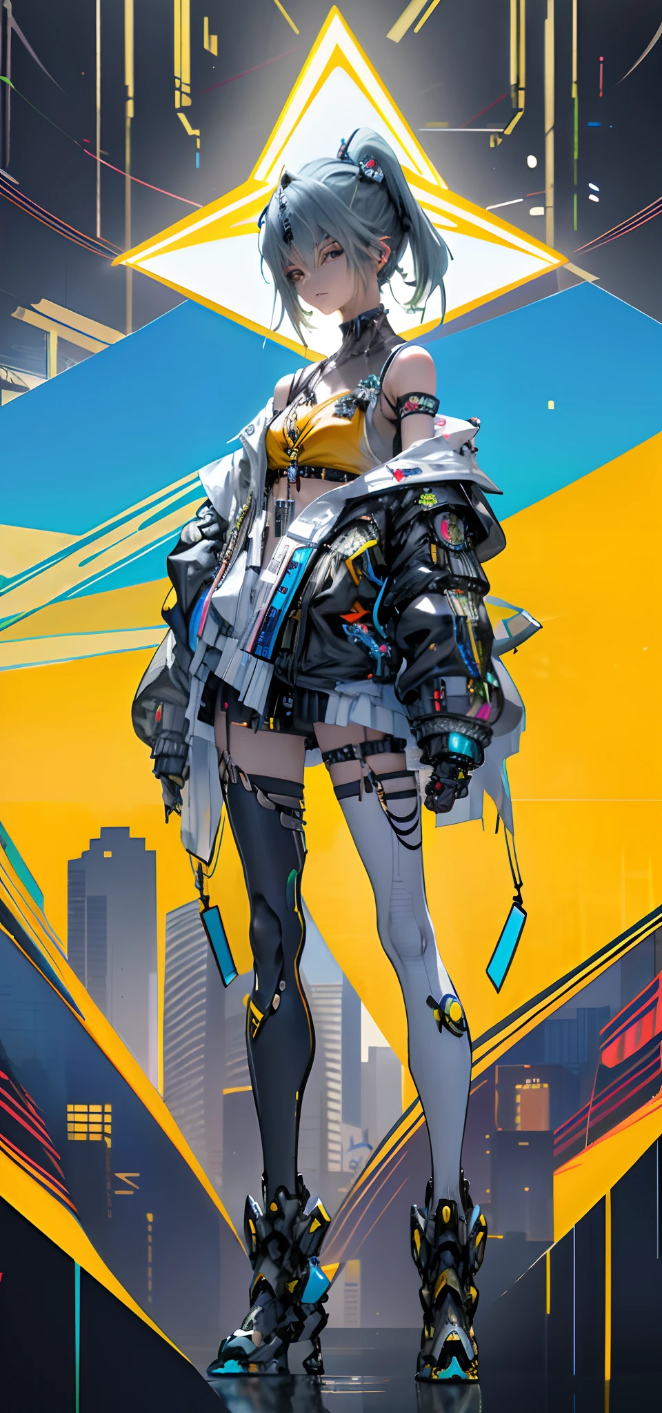 Anime girl with blue hair and yellow top in yellow bikini, style of anime4 K, 2 d anime style, Badass anime 8 K, Digital cyberpunk anime art, e - girl, E-Girl, 2D art, 2 d art, advanced digital anime art ”, digitl cyberpunk - anime art, anime styled digital art, cyberpunk anime girl, anime style digital art