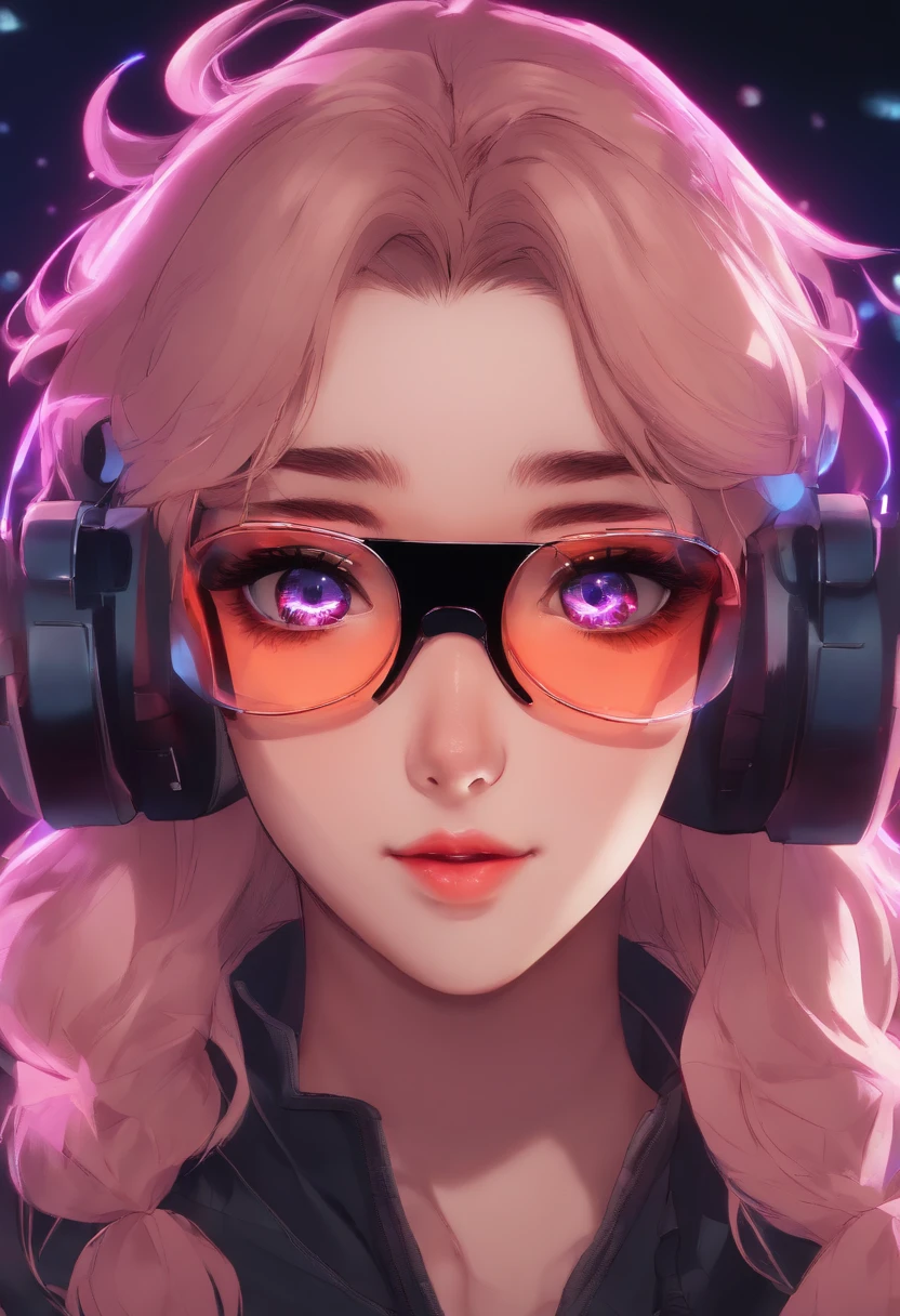 cocky anime girl wearing a pair of virtual reality glasses, head shot, smirking, high quality, 8k, 4k, detailed, neon colors