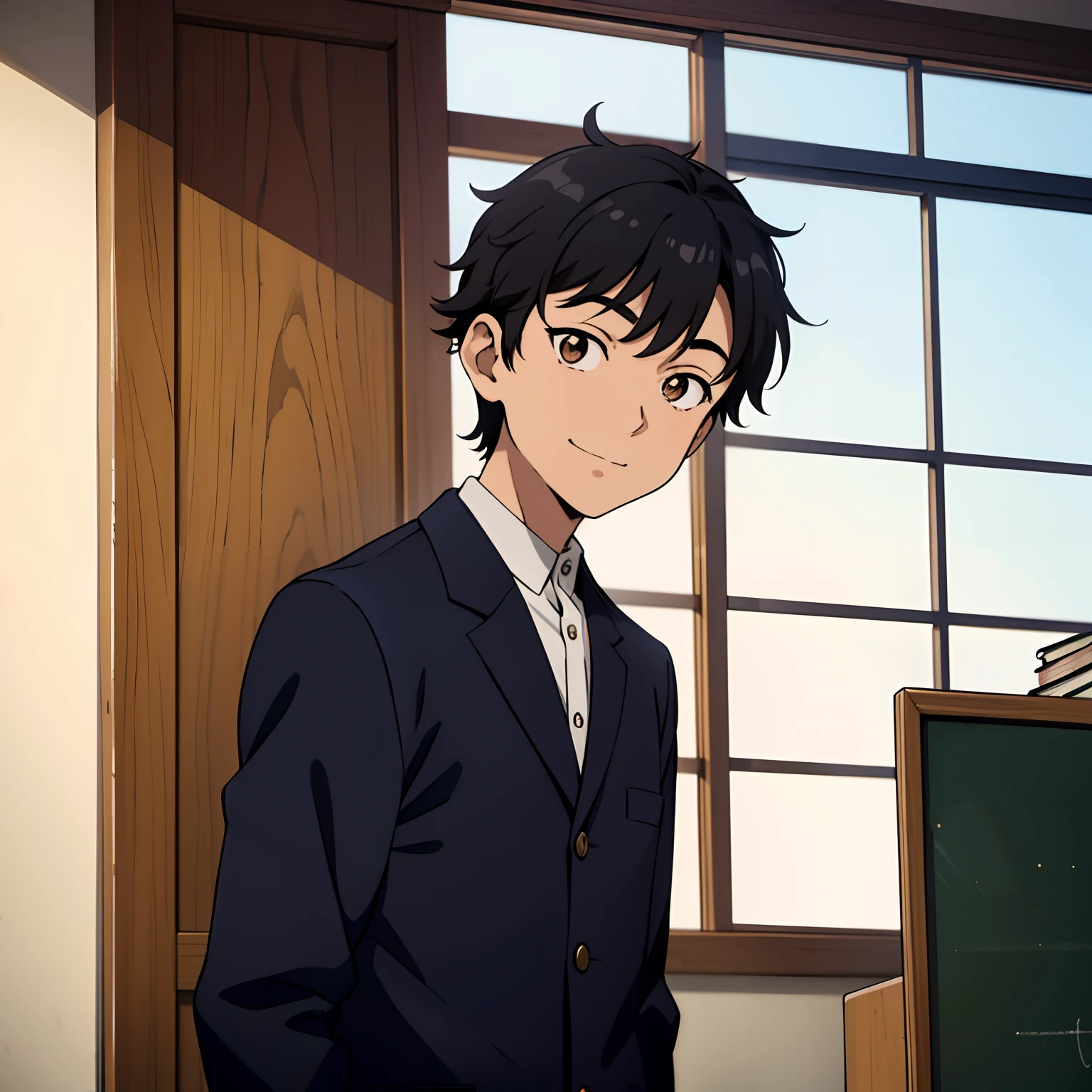 Hiroshi Tanaka is a 12-year-old boy who stands out for his passion for education. apesar de sua tenra idade, He became a public school teacher, where you face daily challenges. With messy black hair and amber eyes, Hiroshi is a tall, Shy boy smiled. He is outgoing and sociable, sempre disposto a ajudar seus alunos.