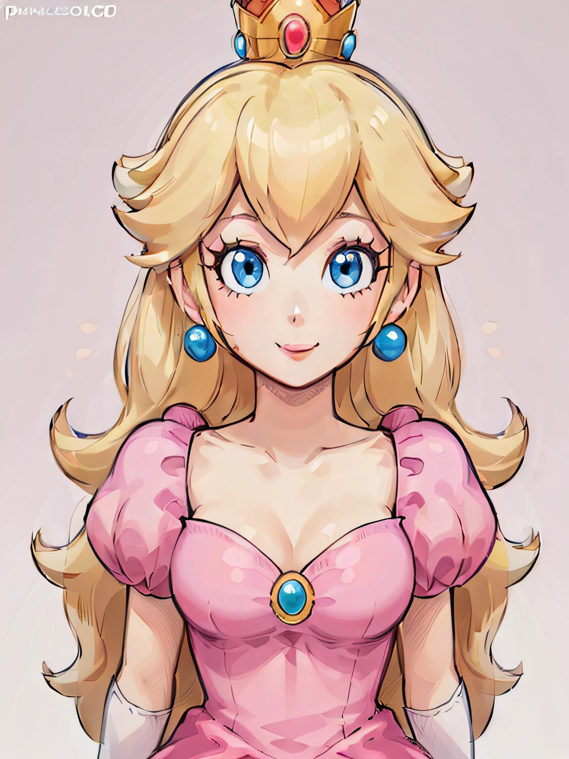 (1girl:1.3), solo, pch, Princess peach, woman, adult, pink dress, brooch, white elbow length gloves, blonde hair, gold crown, blue eyes, smile, looking at viewer, pink lips, upper body, outside, bright colours, (high detailed, best quality, masterpiece, 4k, hd:1.3)