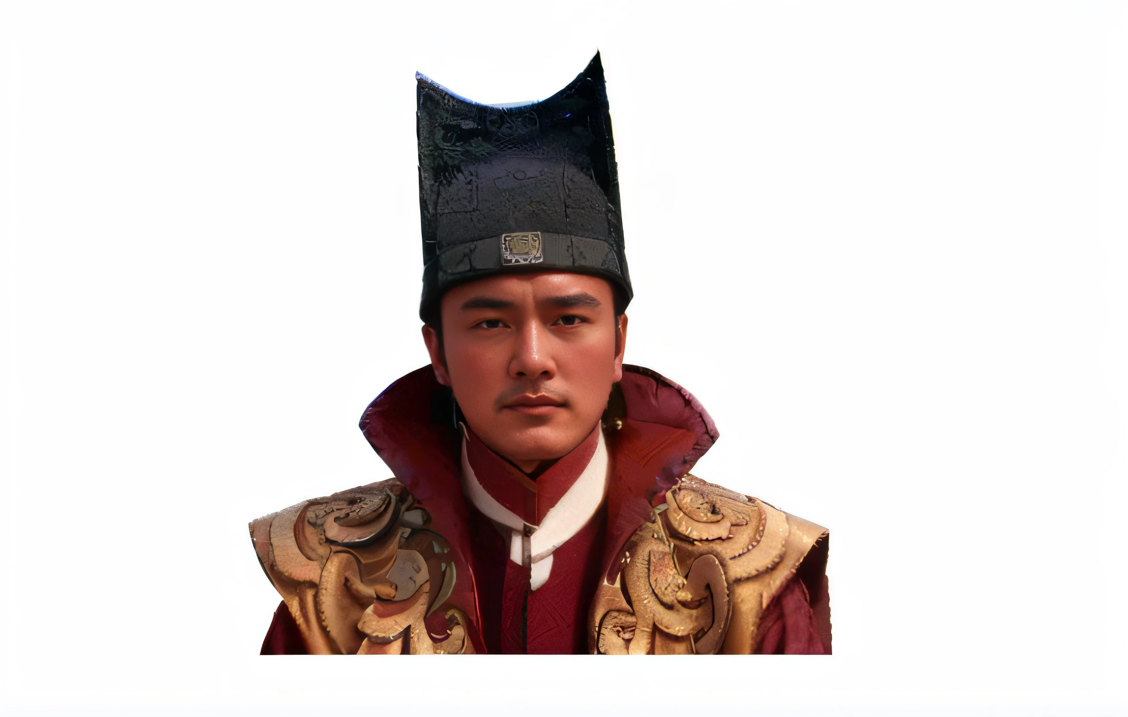 Arad image of a man in a red coat and black hat, inspired by Ma Shi, zhao yun, emir, ancient mongolian elon musk, Inspired by Hu Zaobin, inspired by Li Kan, inspired by Li Gonglin, genghis khan, inspired by Fan Kuan, feng shu, Pointed chin, inspired by Dong Yuan, wang