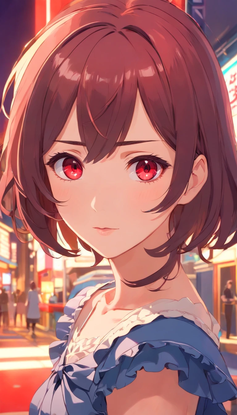 brunette color hair,red color eyes,ta prostitute