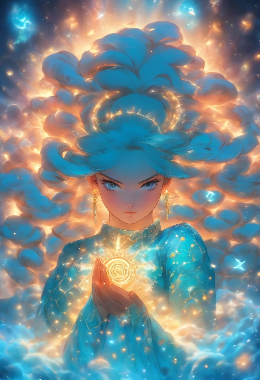 Divine Spirit, s gemeas, representing the zodiac sign of Gemini. cores vibrantes, olhos e labios detalhados, mystic atmosphere, fundo celeste, Artistic illustration, alta qualidade (8K resolution:1.2) realism rendering, soft lighting