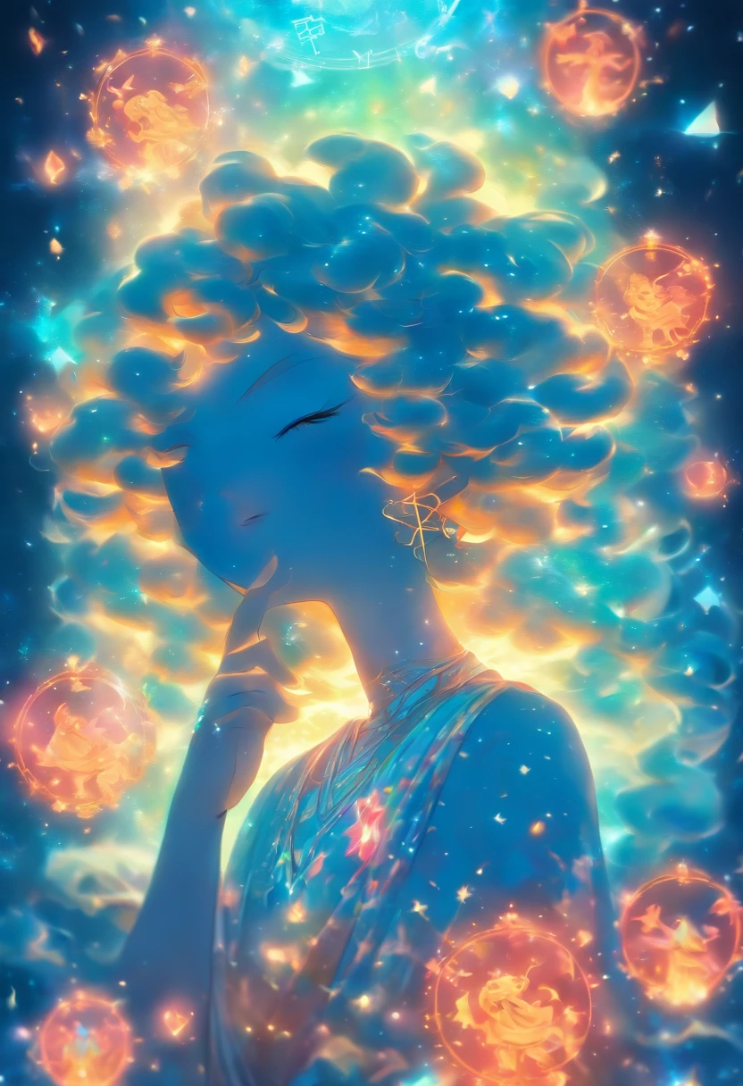 Divine Spirit, meninas gemeas, representing the zodiac sign of Gemini. cores vibrantes, olhos e labios detalhados, mystic atmosphere, fundo celeste, Artistic illustration, alta qualidade (8K resolution:1.2) realism rendering, soft lighting