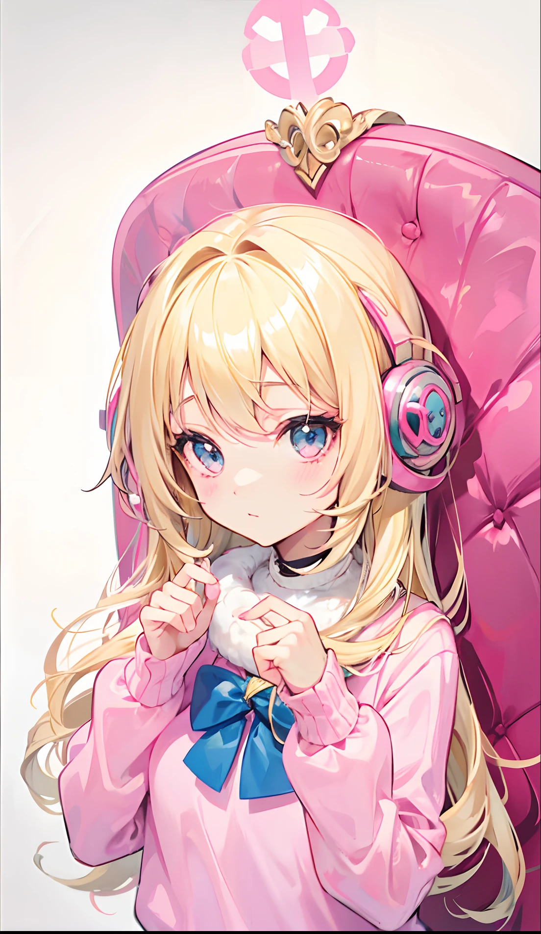 Barbie-like blonde hair,Fluffy pink sweater,Super cute cute girl