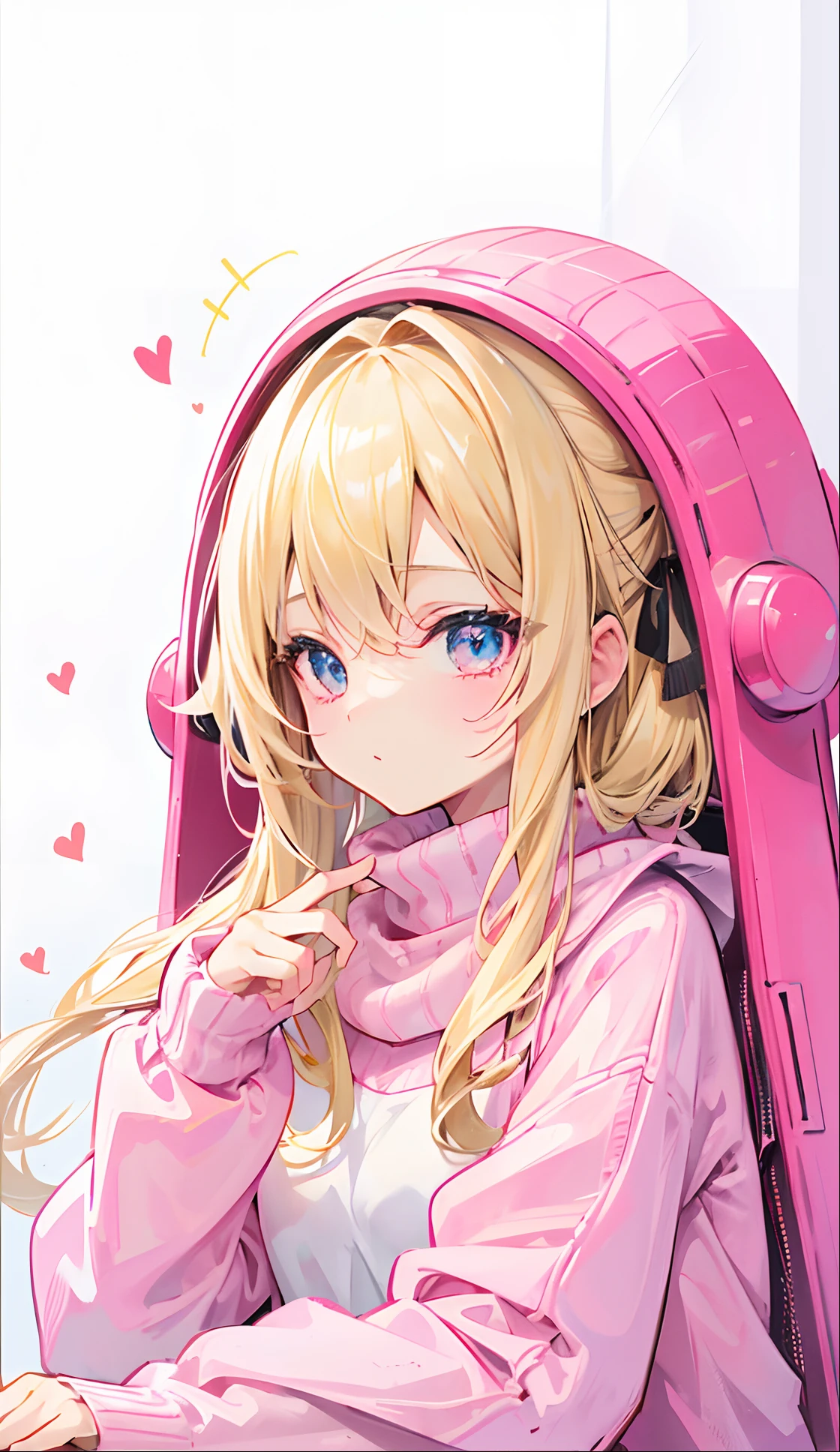 Barbie-like blonde hair,Fluffy pink sweater,Super cute cute girl