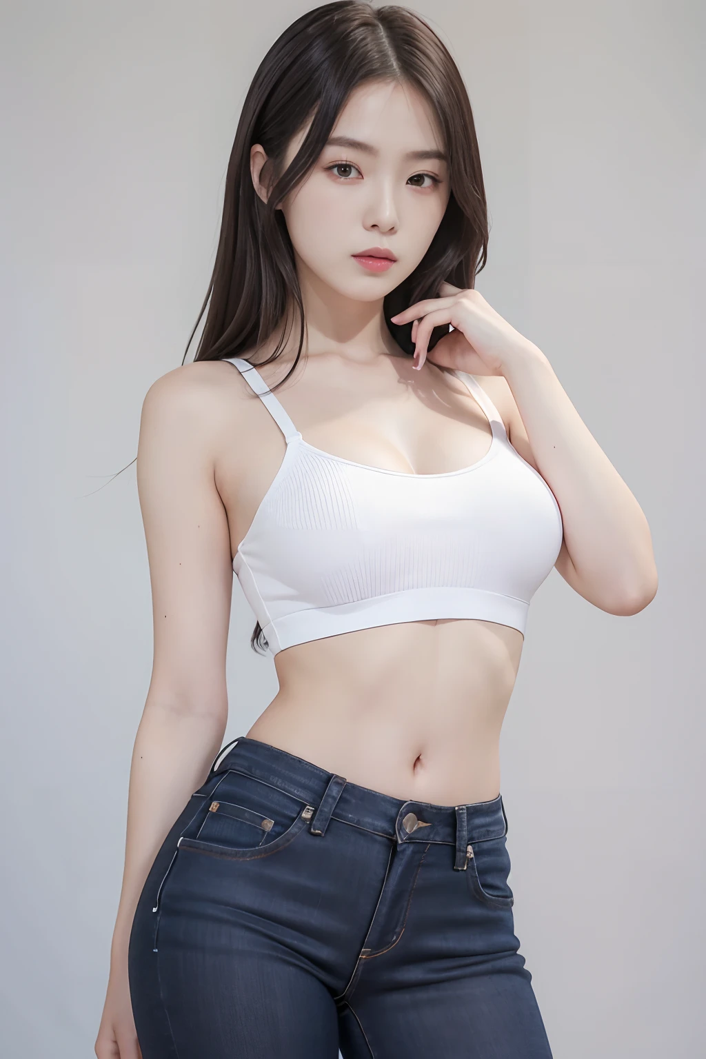 (Photorealsitic:1.2)、((small tits:1.3))、((Kpop Idol:1.4))、((Sports Bra 1.5))、On fur carpet、Beautuful Women、21years old、tiny chest、smil、bobhair、full body Esbian、open one's legs、a miniskirt、Big white cardigan、Realistic light、realistic shadow、