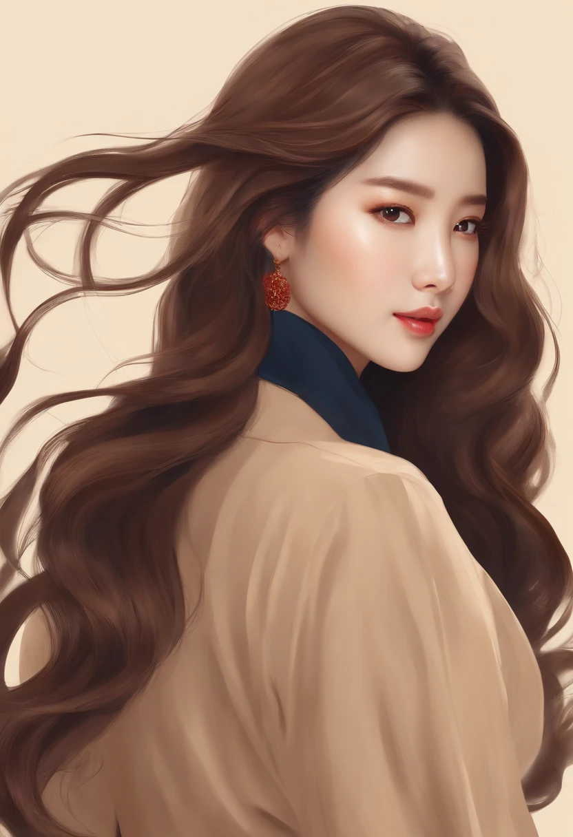 waved hair　Korean female　Simple brown or beige background