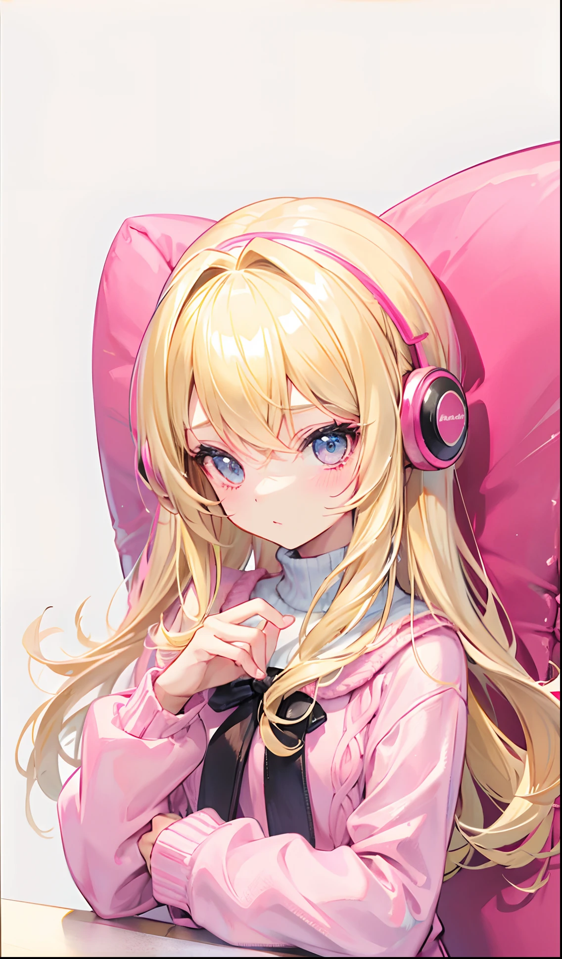 Barbie-like blonde hair,Fluffy pink sweater,Super cute cute girl
