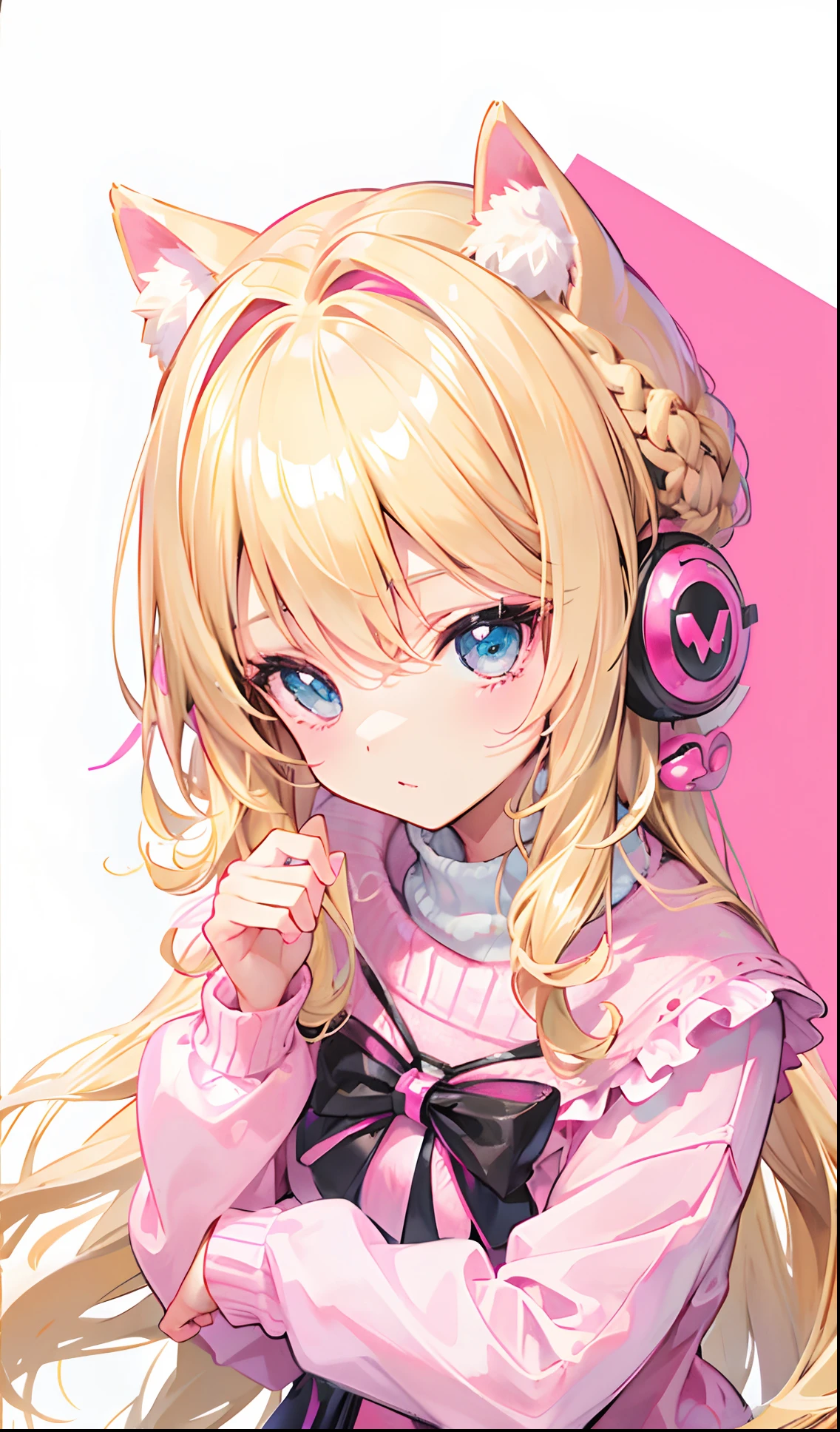Barbie-like blonde hair,Fluffy pink sweater,Super cute cute girl