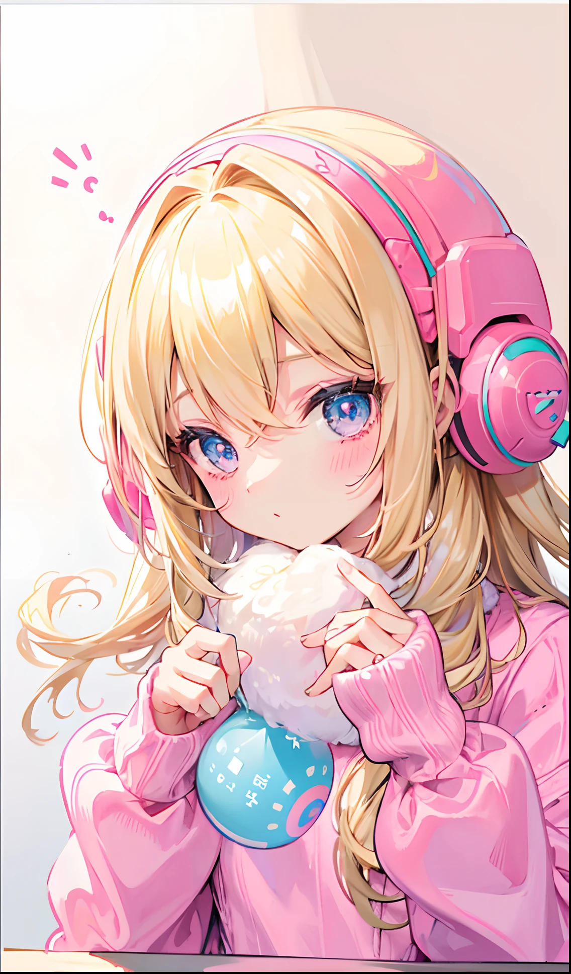 Barbie-like blonde hair,Fluffy pink sweater,Super cute cute girl