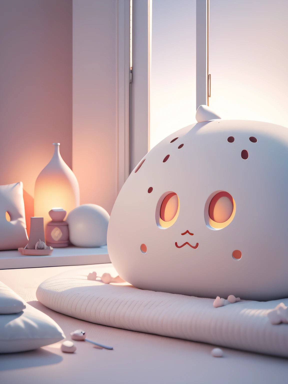 liveroom,sofe,hugging pillow,picure,decor,terrazzo,the setting sun,scenecy,inside in room,4k,tmasterpiece,A high resolution,extremly intricate)(realisticlying:1.4),3D clay rendering,White background,c4d