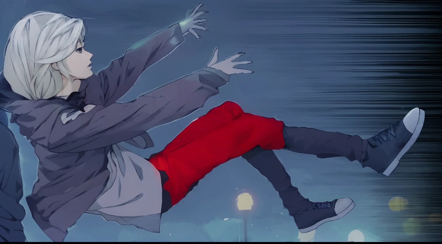 Imagen de anime de una mujer cayendo de una cornisa en el aire, fotograma clave de anime, rotoscoped, Screenshot of anime movie, epic anime style, Captura de pantalla de un anime de 2012, Salto Shounen, Estilo anime, Fotograma del anime, Estilo de anime moderno, Al estilo de Akira, Pose de salto, Estilo de Akira Motion Movie, Hermosa pose de anime