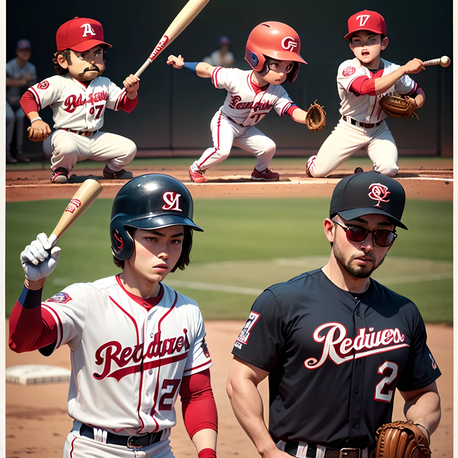 masterpiece、top-quality、ultra-detailliert、(Chibi Baseball Player Boy:1.2)、(Red Baseball Uniform:1.2)、Baseball gloves、Baseball bat、The background is Koshien Stadium、(17 Numbers:1.2)、Rooting curtain、