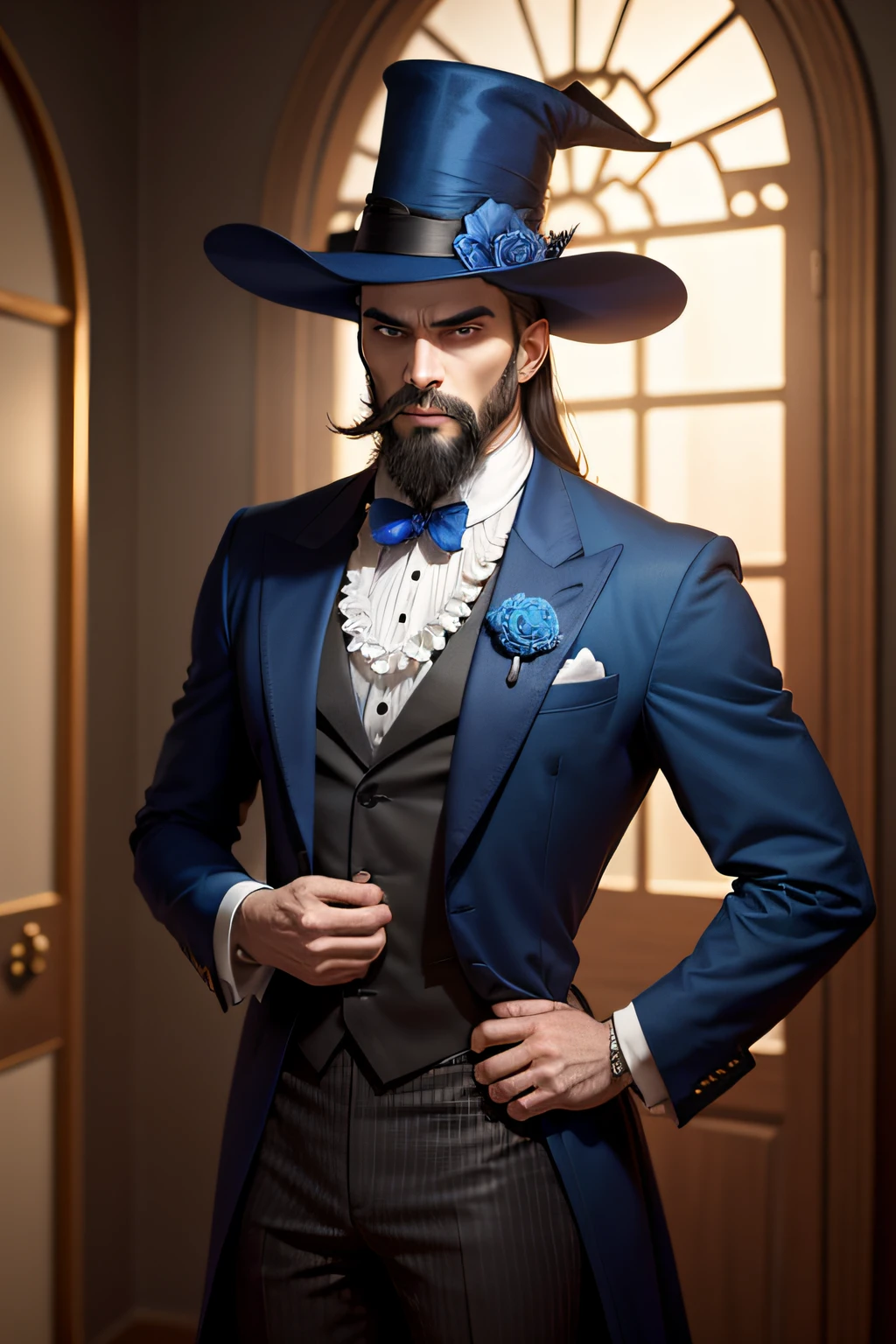 a well-dressed count with a blue beard