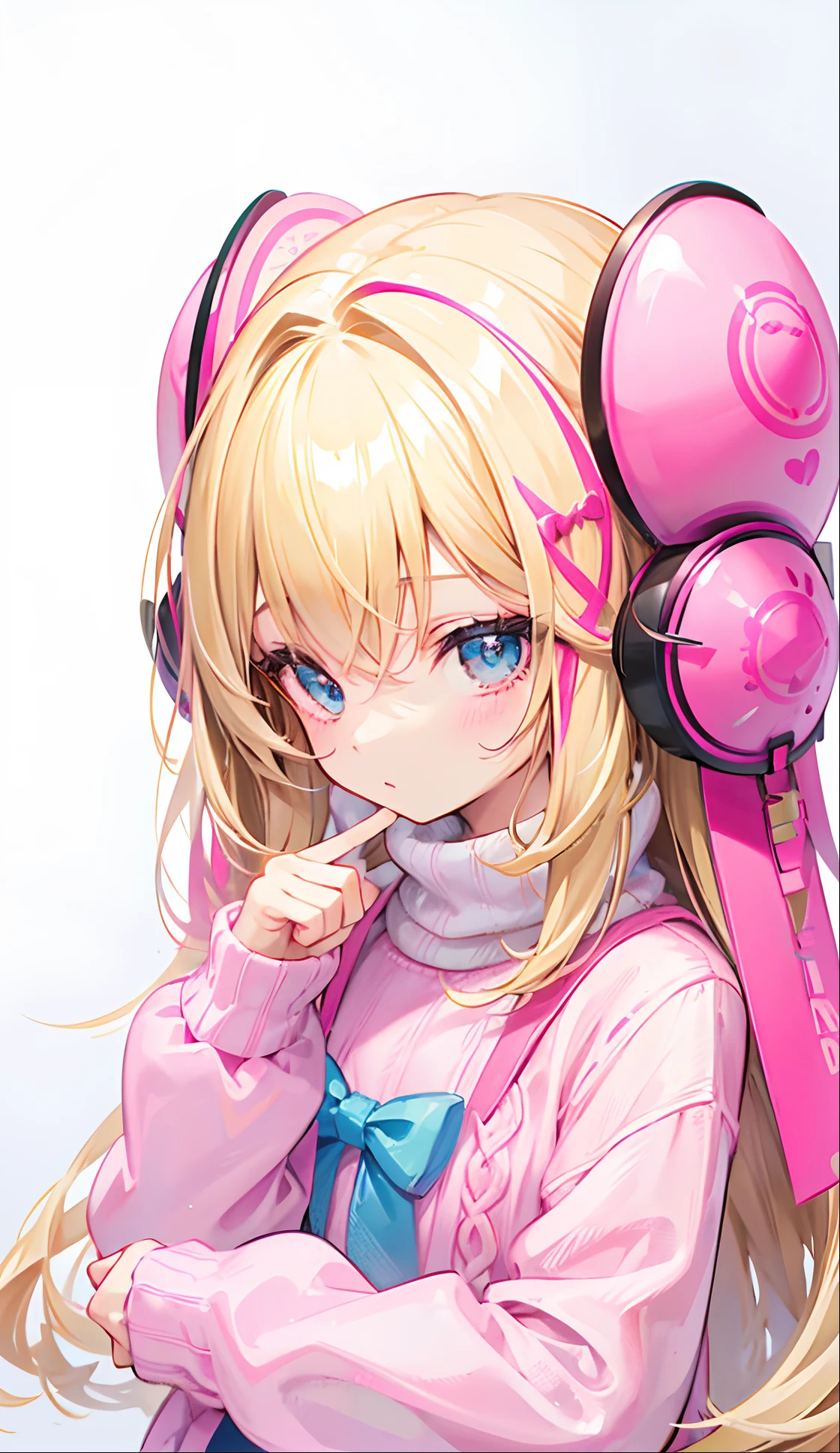 Barbie-like blonde hair，Fluffy pink sweater，Super cute cute girl