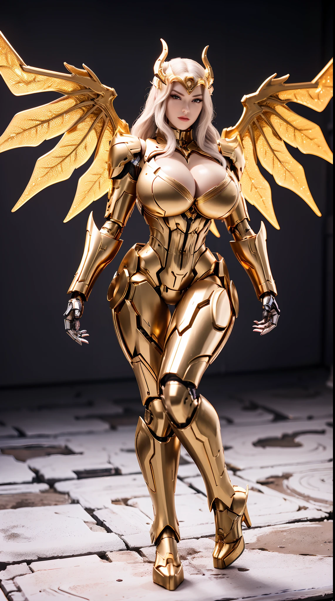 (DRAGON HEAD), HUGE FAKE BOOBS, (BEAUTIFUL FACE), (GOLD:1.2, BLACK:0.8, MECHA ARMORED GEAR), (((A PAIR OF HUGE MECHANICAL WINGS SPREAD OUT))), FUTURISTIC DRAGON MECHA SUIT, (CLEAVAGE), (SKINTIGHT YOGA PANTS), (HIGH HEELS), (PERFECT BODY:1.2), (FULL BODY VIEW), FRONT, (STANDING:1), SEXY MUSCULAR BODY, MUSCLE ABS, UHD, 8K, 1080P.