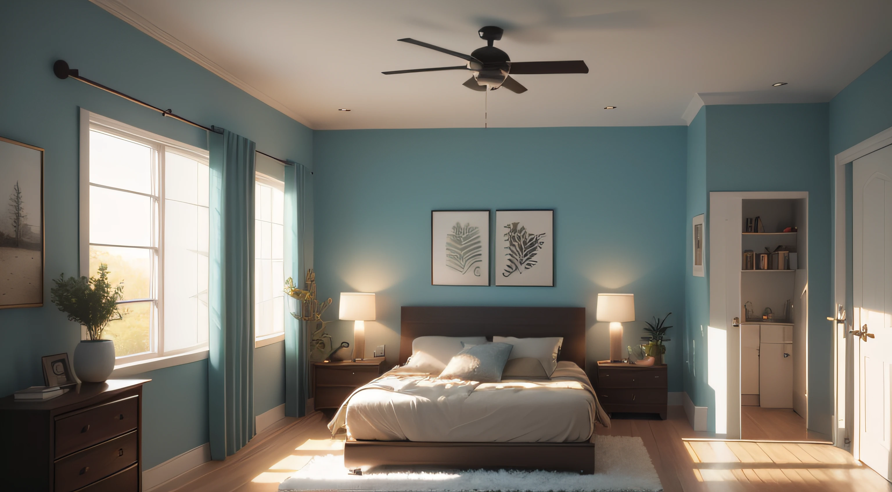 (picturesque,cute,futuristic) room with (colorful,creative) books, cozy pillows, a sleek (modern,designer) table, a high-tech computer, and (soft,ambient) lighting. (best quality,4k,8k,highres,masterpiece:1.2),ultra-detailed,(realistic,photorealistic,photo-realistic:1.37), HDR, UHD, (vibrant,vivid) colors, (subtle,natural) color palette, and (warm,soft) (natural,artificial) lighting to enhance the room's atmosphere.