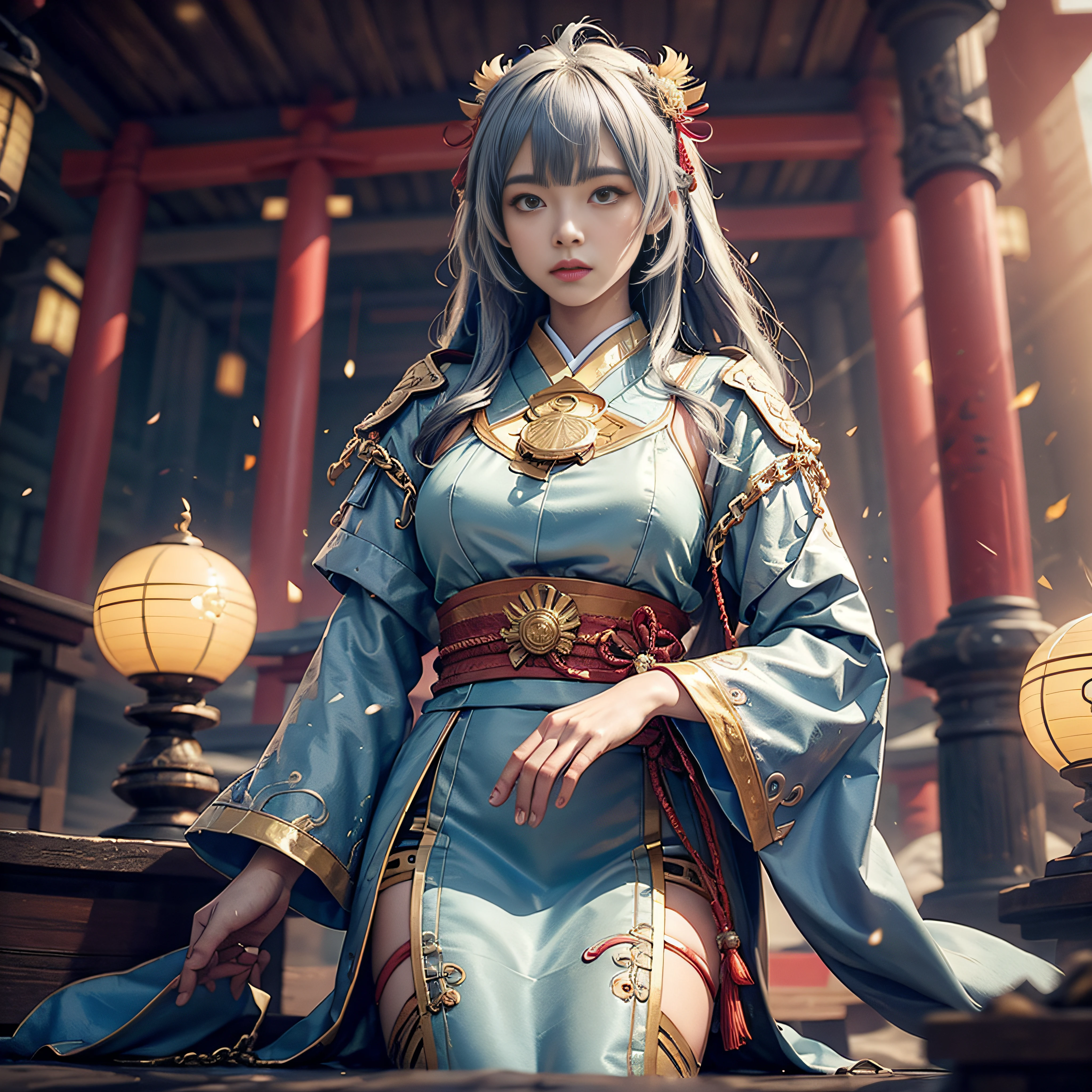 (masterpiece:1.2)、top-quality、(illustratio:1.2)、ornate decorations、(Masterfully crafted Glow、lensflare)、(ultra-detailliert)、Hyper-detailing、(delicate detail)、(intricate detailes)、(Cinematic Light、best quality backlight)、(Bioluminescent hair)、(radiant eyes)、(Dynamic:1.2)、((make - up))、absolutely eye-catching、prehistory、((Splash of colorful paint on background、dulux、))、((coustics))、dynamic ungle、(魅惑的)、(Intricately detailed cinematic:1.1)、Ambient Occlusion、ambient lights、ray tracing reflection、(The best lighting、extremely delicate and beautiful)、((Movie Light))、colourfull、powerfull、(Cinematic Masterpiece)、big dreamy eyes、perfectly proportions、perfectly drawn face、albedo、White hair、chain、comfy、Intense days々々々々々々々々々々々々々々々々、golden sky、seductiv、illustratio、Angels everywhere、yellow eyes、A red rose、chains、splashes of colour、smooth soft skin、the golden hour、Atmosphere、a park、nobara、bullets、Breathtaking、Ambient light coming from the sky、 chain、godrays、The halo、beautiful intricate colored hair、Symmetrical and soft lighting、concept-art、digitial painting、Take a peek at the scenery、realistic reflection、Soft and warm glow coming from tracers everywhere Amaterasu , Incarnation of the Sun, Supreme God of Japan, The god of ancient Japan and the deification of the sun. Ancestors of the Emperor of the Japan, Shinto deity of Japan, Amaterasu Colorful、highestdetailed Tsukiyomi Dojin, Tsukiyo Mizun, Moon incarnation, Supreme God of Japan, The god of ancient Japan and the deification of the moon. Ancestors of the Emperor of the Japan, Shinto deity of Japan, Amaterasu's sister, The background is the Japan shrine sisters, The background is a shrine of Japan Colossal tits plump udder