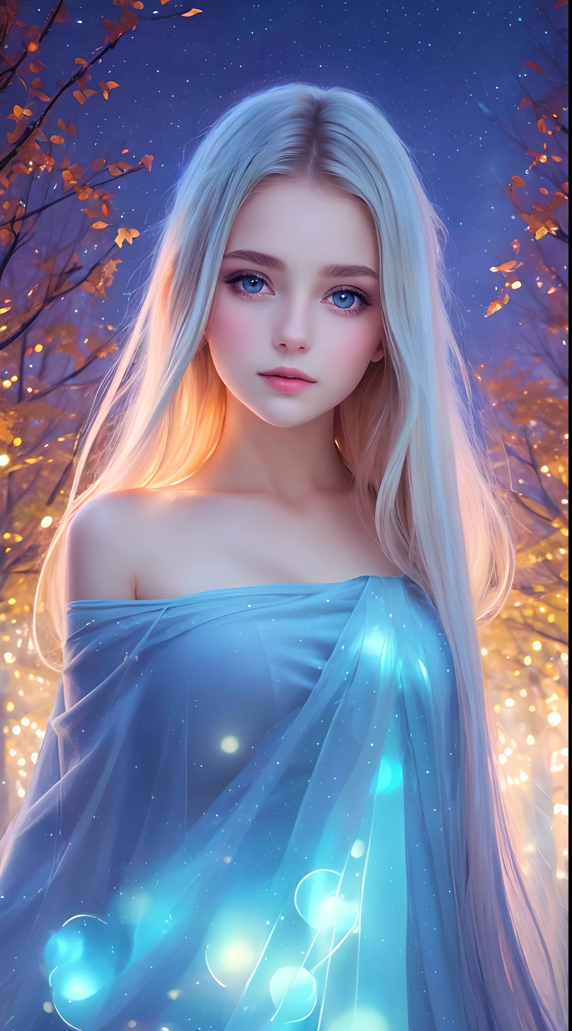 tmasterpiece，1girll, Exquisite facial features，Bigchest，Luminous design, pastelcolor, ink dripping, Autumn lights