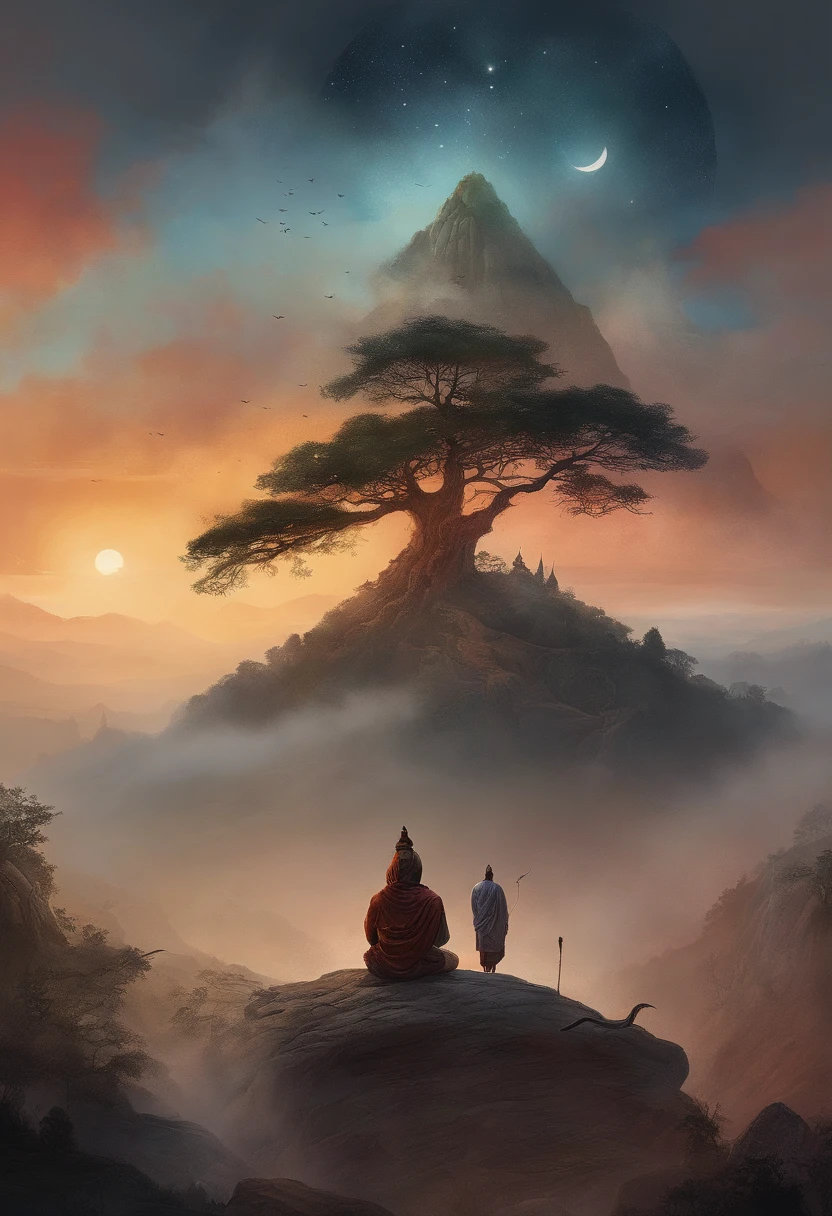 Pangu opens the sky,As night falls, Related to the sacred, Photo portrait, director: Drew Tucker, director: Adam Marchinski, director: Alexander Kucharisky, director: Gavin Nolan, 8K surrealism, director: Jason Felix, Yuri Shwedoff e Tom Bagshaw, illustrative art, Estero Eric Johnson