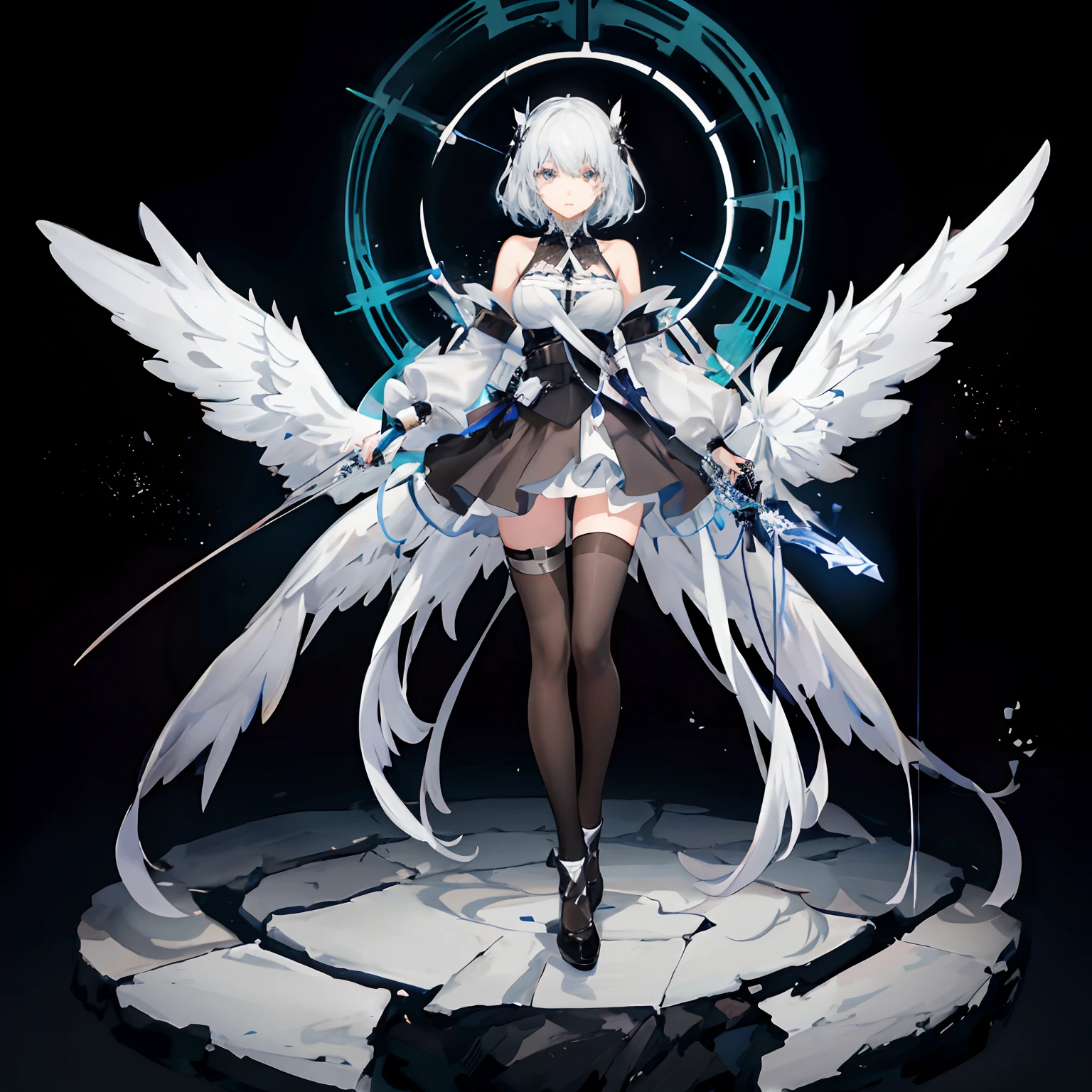 Anime character with white wings and black dress standing in front of clock, from arknights, best anime 4k konachan wallpaper, digital art on pixiv, Anime art wallpaper 8k, Trending on ArtStation pixiv, anime art wallpaper 4k, anime art wallpaper 4k, angel knight girl, guweiz on pixiv artstation