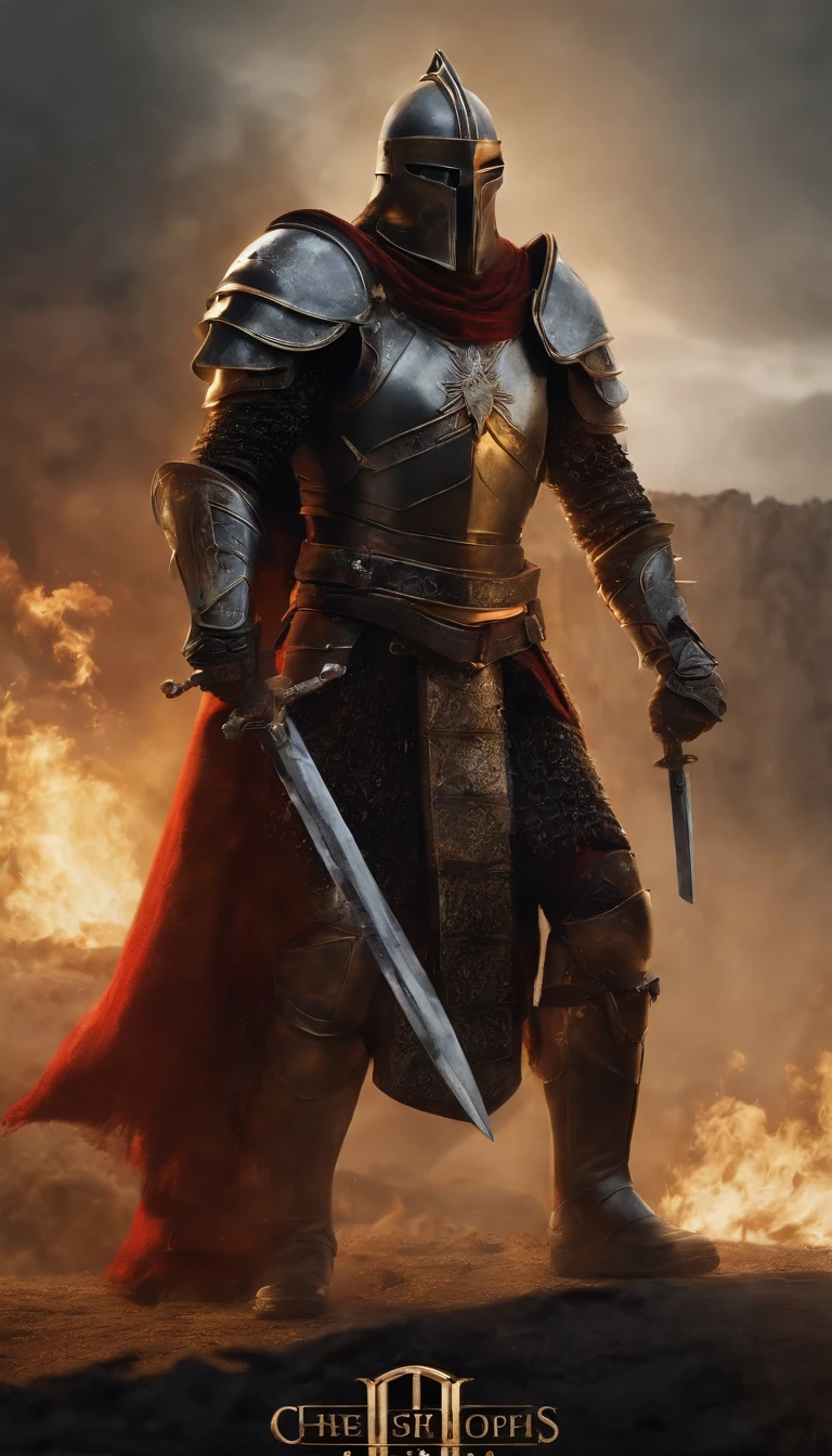 A man in armor stands in the hall with a sword, full portrait of magical knight, ares with heavy armor and sword, Fantasy warrior in full armor, paladin golden armor, arsen lupin as a paladin, Amazing 8K character concept art, for honor charector concept art, knight armored in red, Epic Paladin armor, holy crusader medieval knight