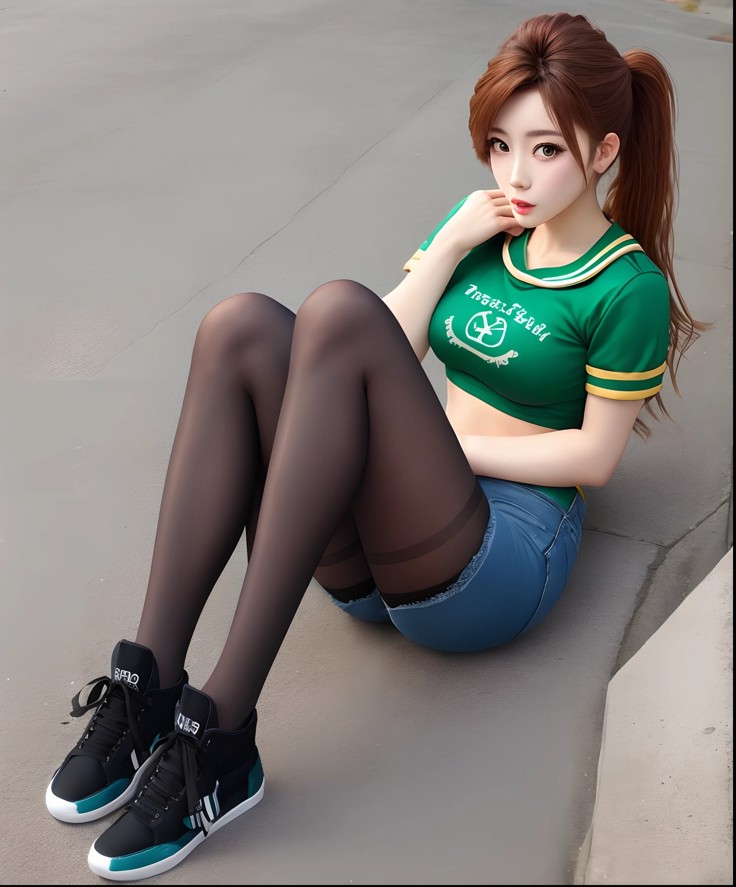 Sailor Jupiter, Denim shorts, black pantyhose, sneakers