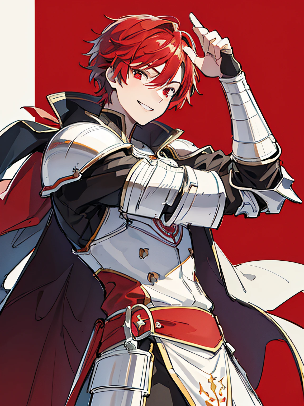 (ultra detailed:1.2) <lora:twisted_rosehearts-11> , riddle rosehearts, mini crown, gold trim, cape, white pants, black gloves, from above, grin, evil smile, walking, palace background, foreshortening