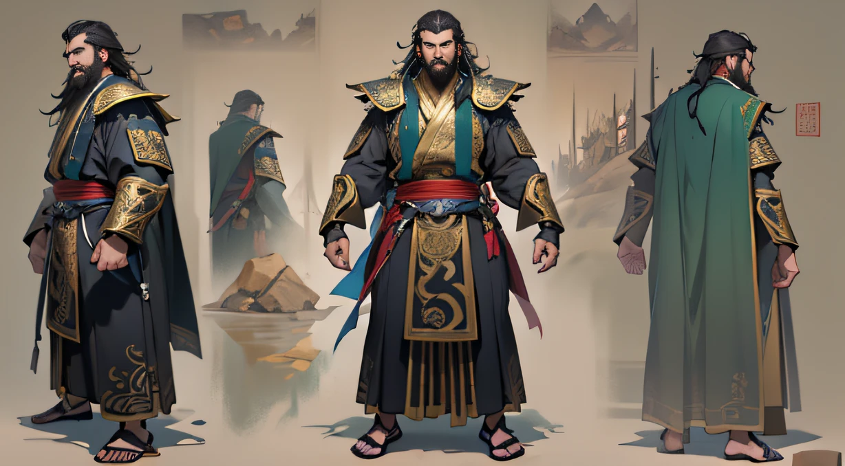 32K live-action textures（tmasterpiece，k hd，hyper HD，32K）A warrior,38 years old，Soft curved beard，Flowing black mid-hair，Taoist，shadowboxing，Purple-gold robe，Exudes a powerful aura. Showcase his unparalleled prowess. full bodyesbian，Dynamic state，Dynamic posture，The whole square was trembling, I really appreciate the tremendous strength shown by Li Gu， 32K, Best quality, Masterpiece, Super detail, High details,