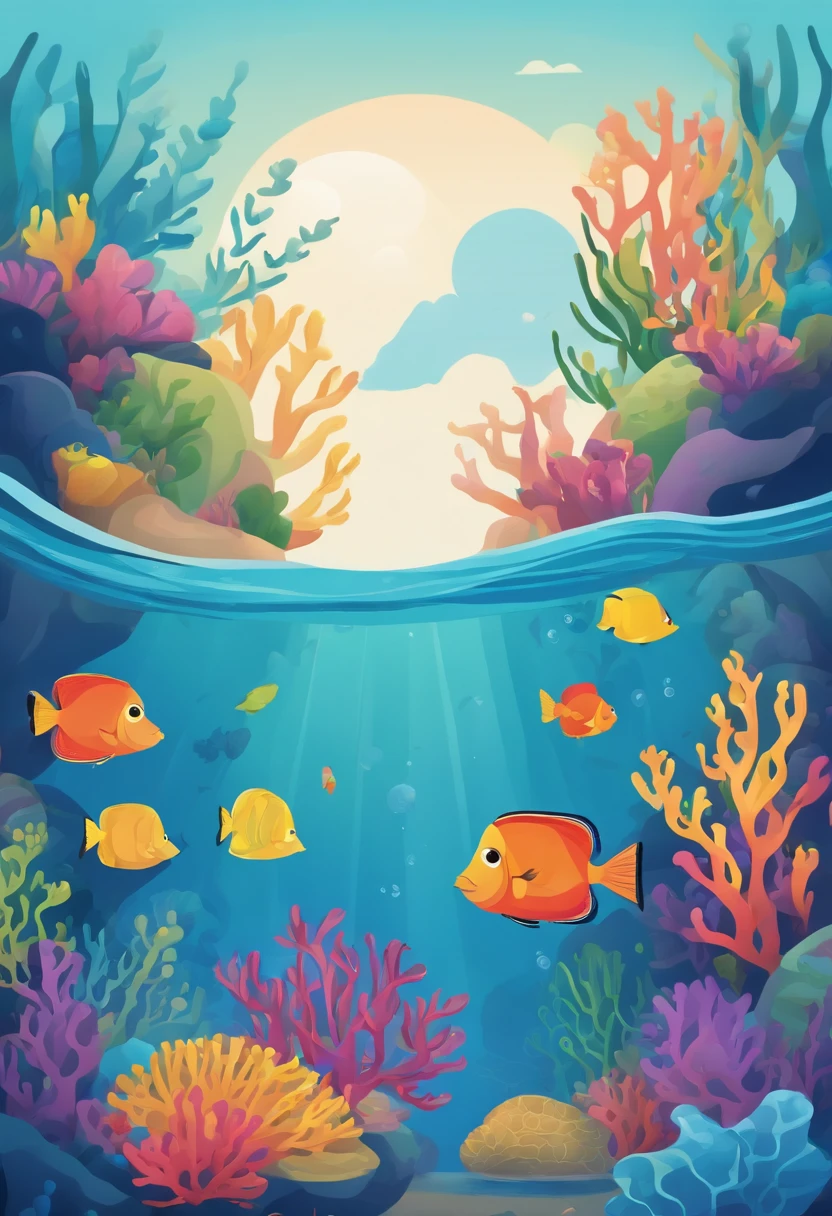 simple, vector, 4k, cheerful, flat background, illustration, under water, sea, kids background, colorful, reef, flat color
