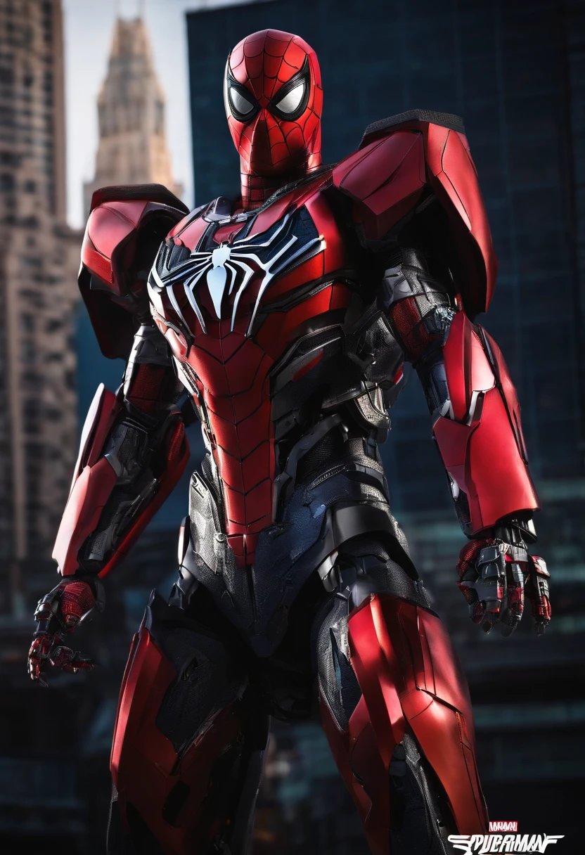 spiderman as decepticon transformer robot, 9 meters tall, realistic full image.