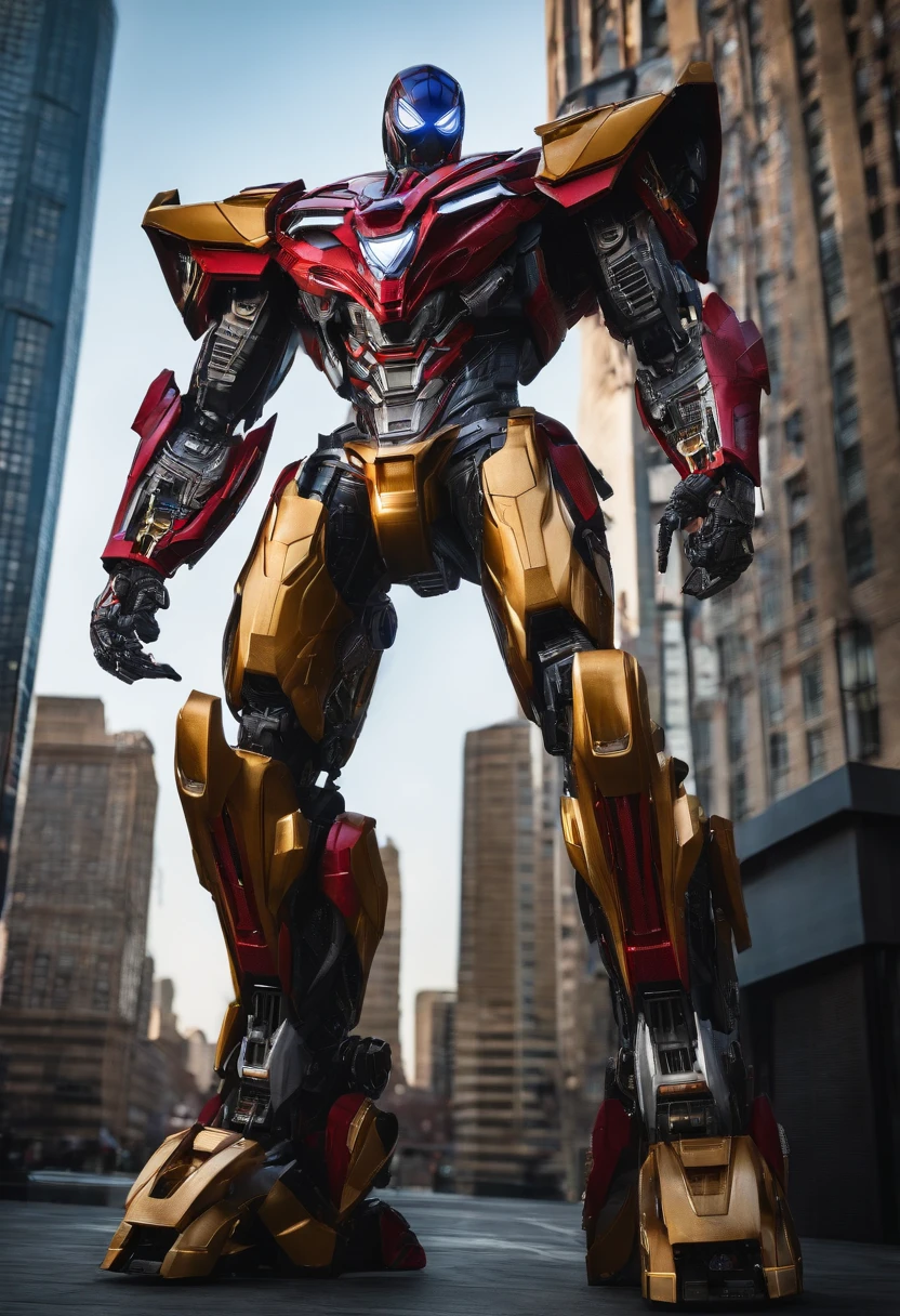 spiderman as decepticon transformer robot, 9 meters tall, realistic full image.