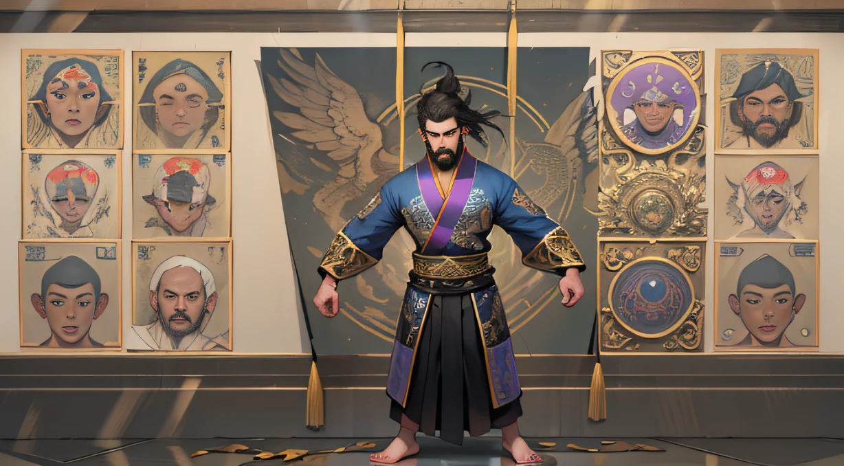 32K live-action textures（tmasterpiece，k hd，hyper HD，32K）A warrior,38 years old，Soft curved beard，Flowing black mid-hair，Taoist，shadowboxing，Purple-gold robe，Exudes a powerful aura. Showcase his unparalleled prowess. full bodyesbian，Dynamic state，Dynamic posture，The whole square was trembling, I really appreciate the tremendous strength shown by Li Gu， 32K, Best quality, Masterpiece, Super detail, High details,