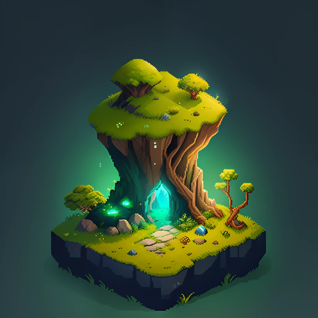 32 bit pixel art mossy glowing rock